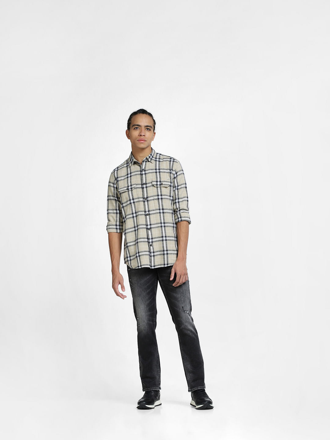 Grey Check Full Sleeves Shirt