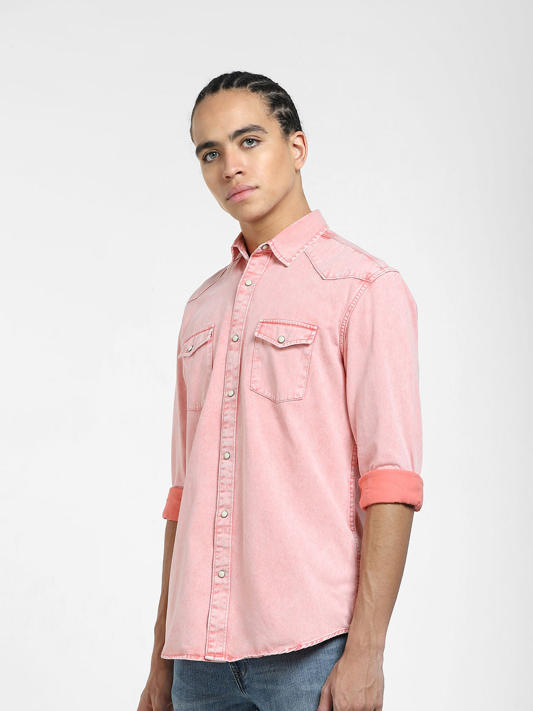 METAVERSE Pink Denim Full Sleeves Shirt
