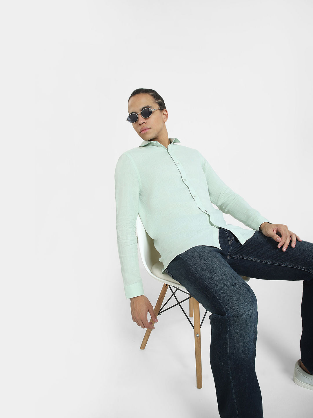 Green Linen Full Sleeves Shirt