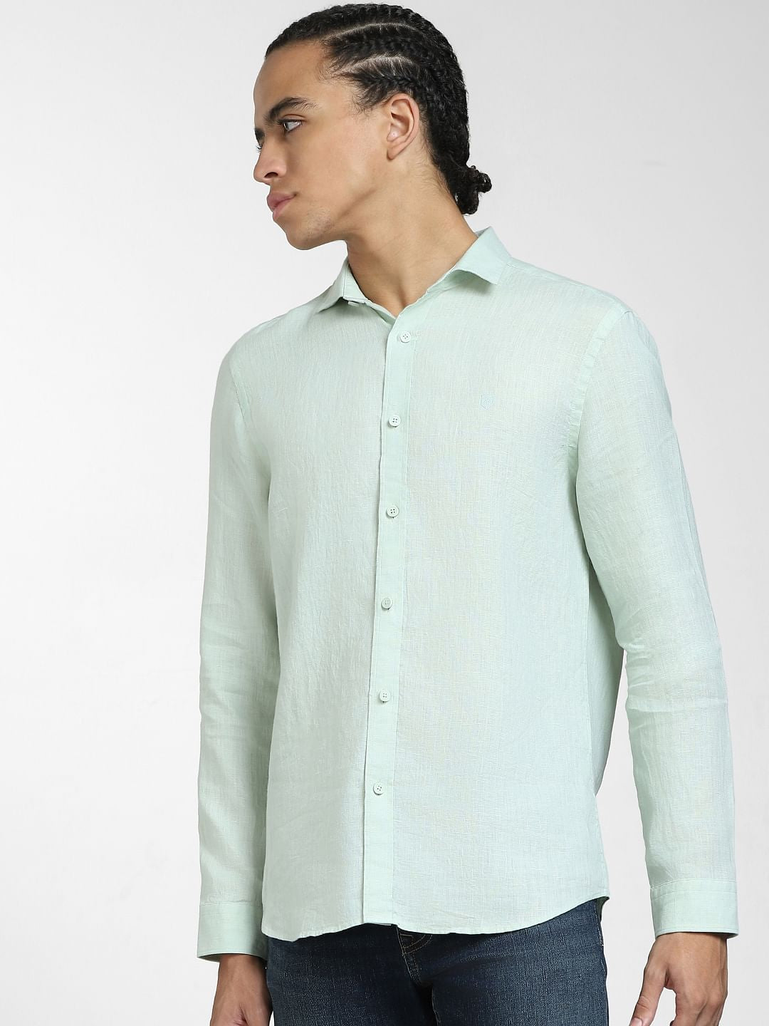 Green Linen Full Sleeves Shirt