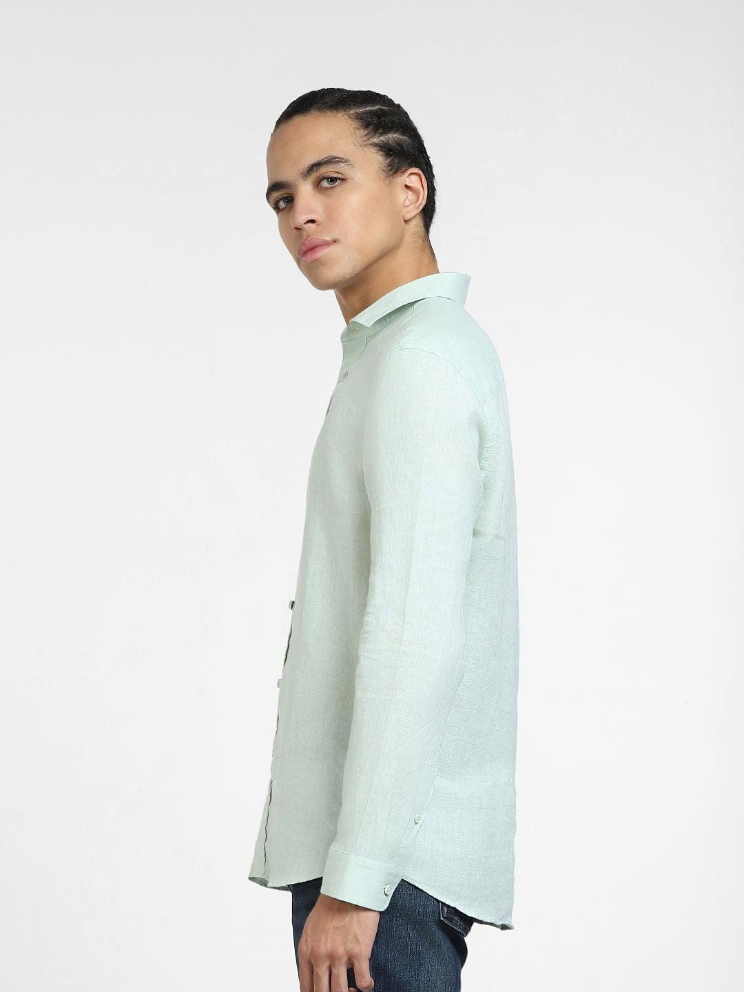 Green Linen Full Sleeves Shirt