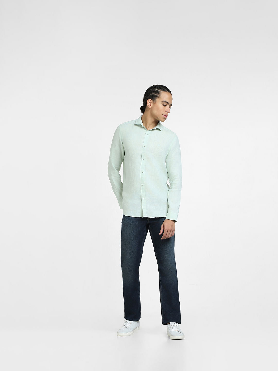 Green Linen Full Sleeves Shirt