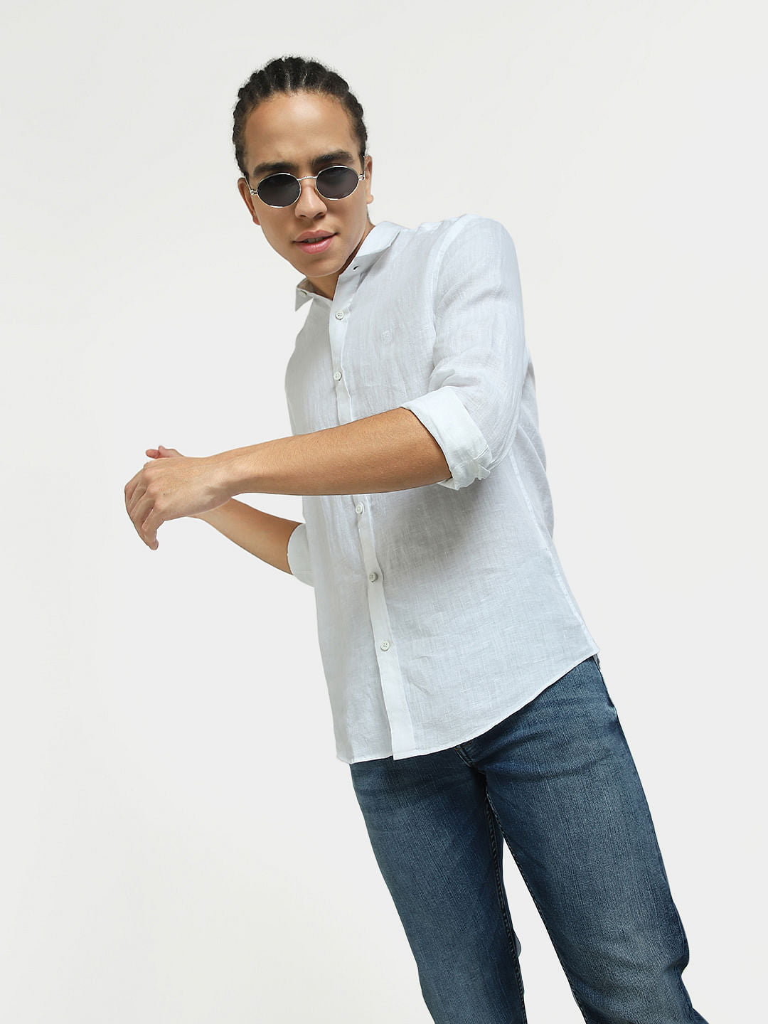 White Linen Full Sleeves Shirt - S