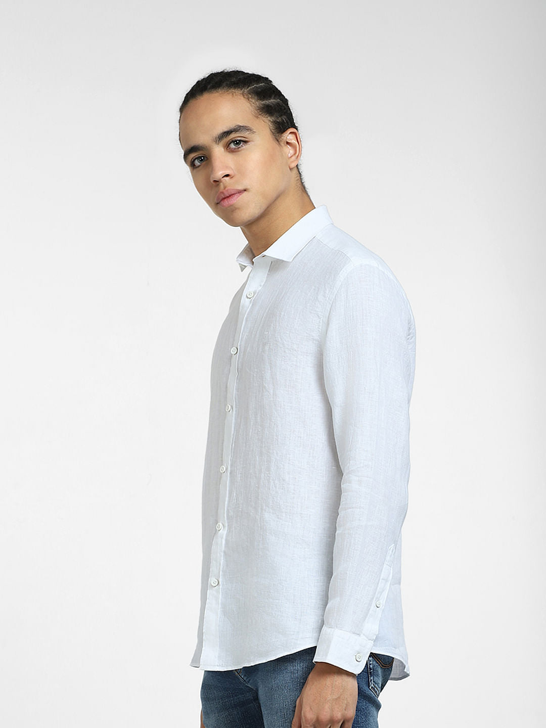 White Linen Full Sleeves Shirt