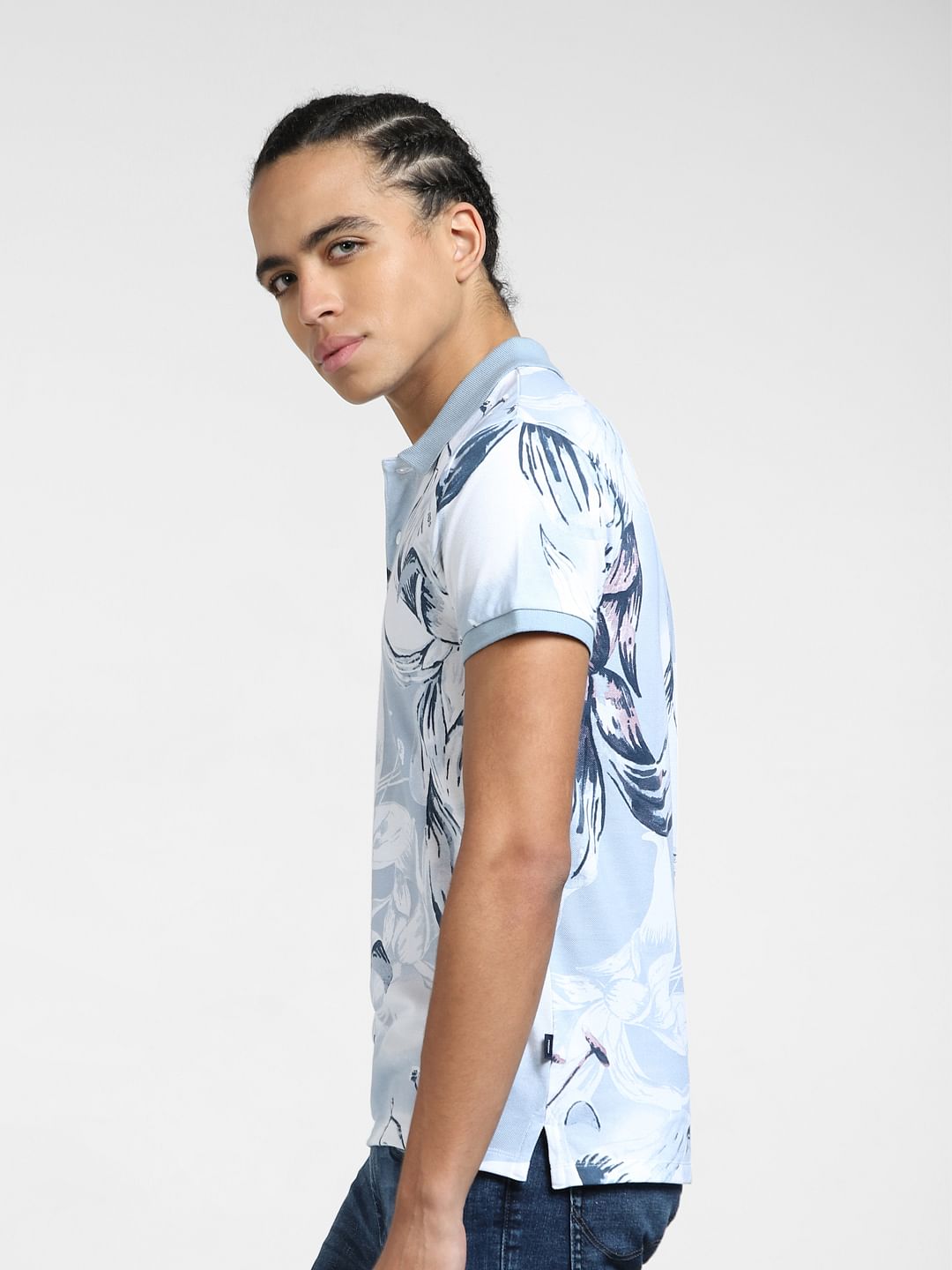Grey Floral Polo Neck T-shirt