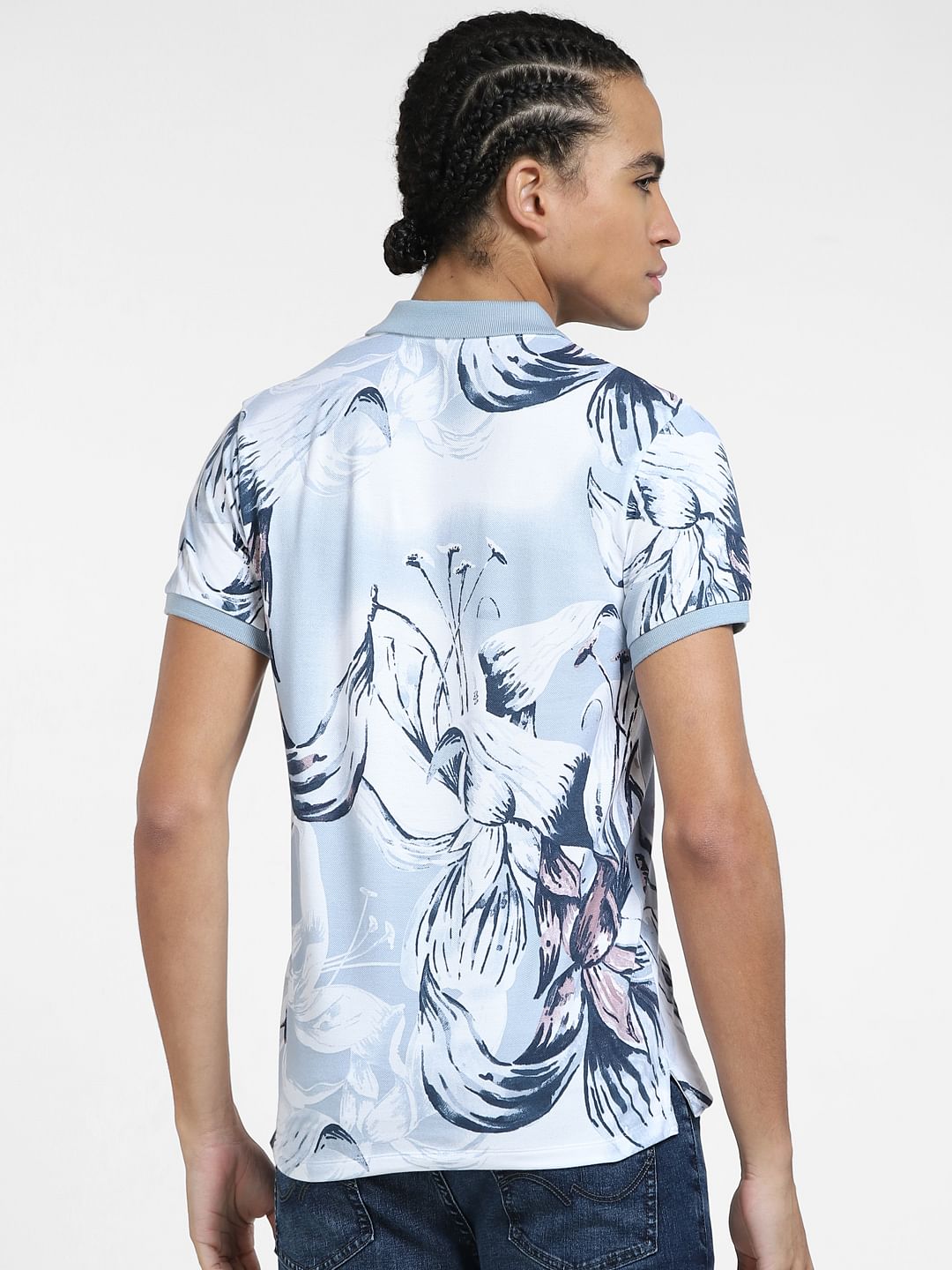 Grey Floral Polo Neck T-shirt