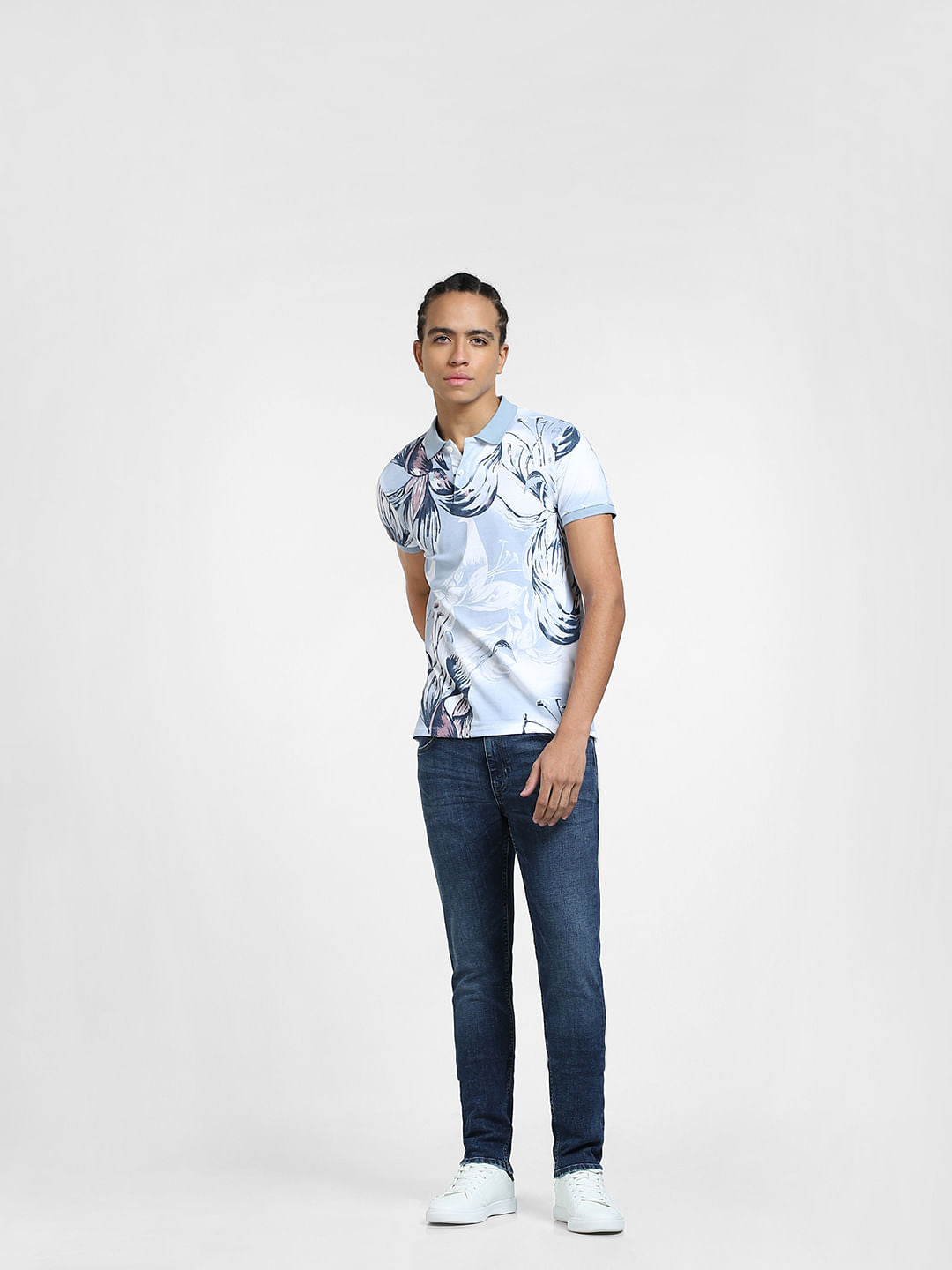 Grey Floral Polo Neck T-shirt