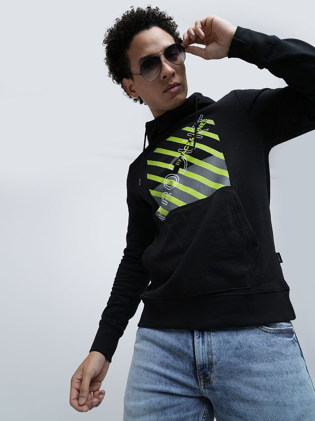 PRODUKT by JACK&JONES Black Printed Hooded Sweatshirt - S