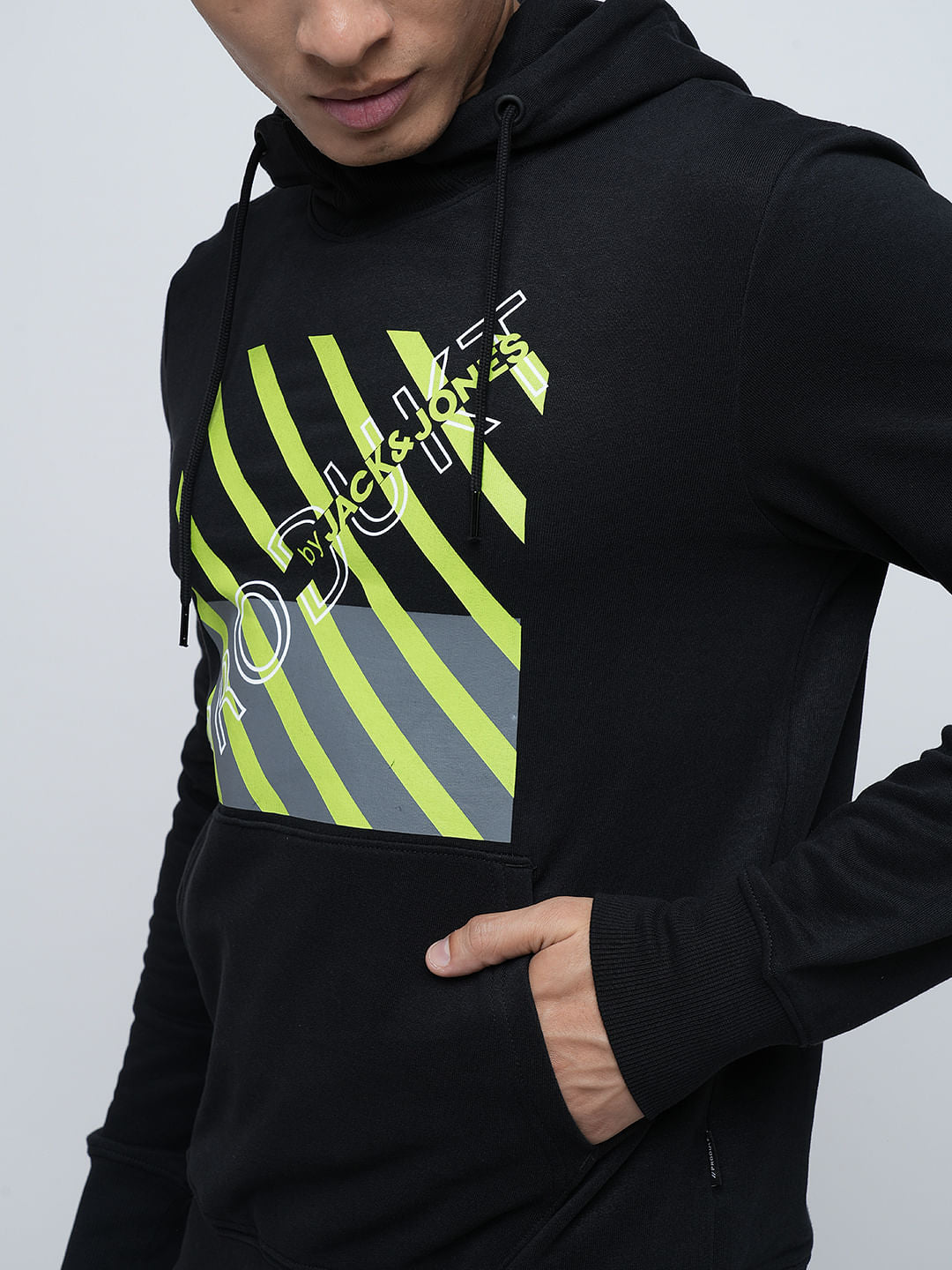 PRODUKT by JACK&JONES Black Printed Hooded Sweatshirt