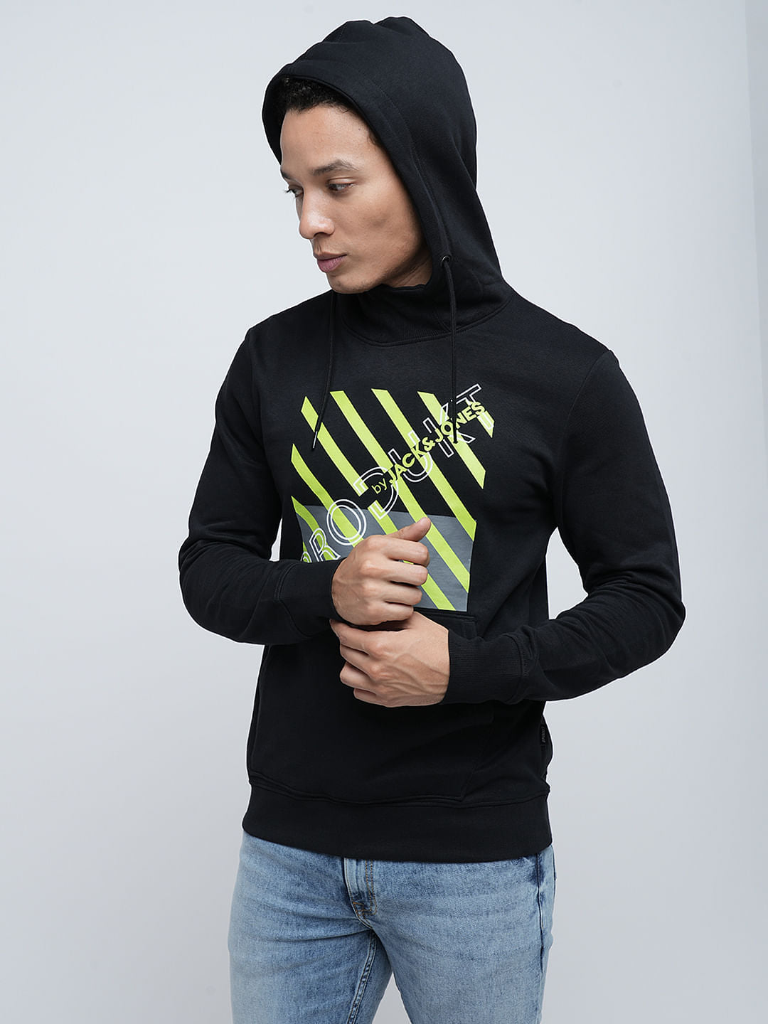 PRODUKT by JACK&JONES Black Printed Hooded Sweatshirt