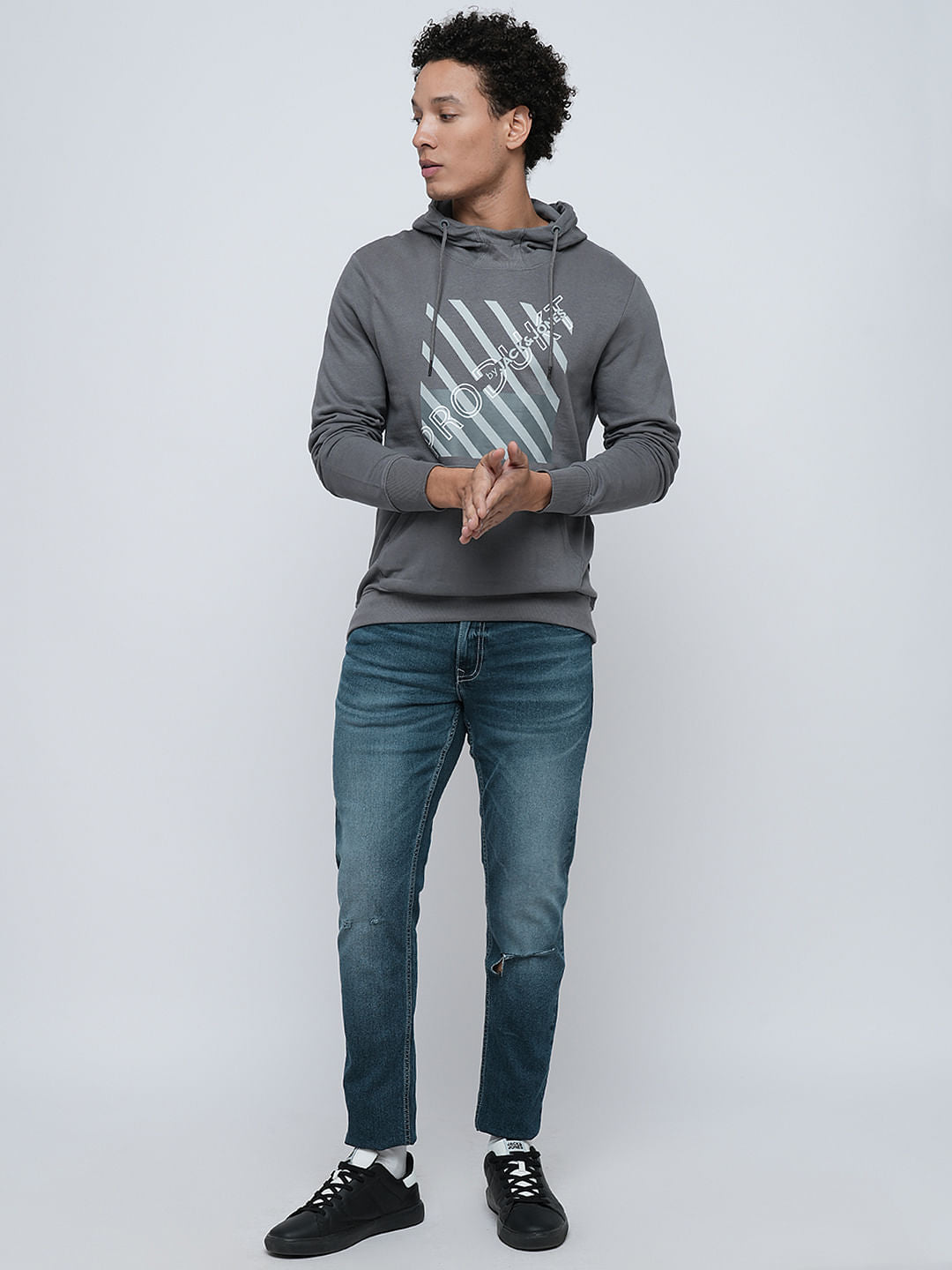 PRODUKT by JACK&JONES Grey Printed Hooded Sweatshirt
