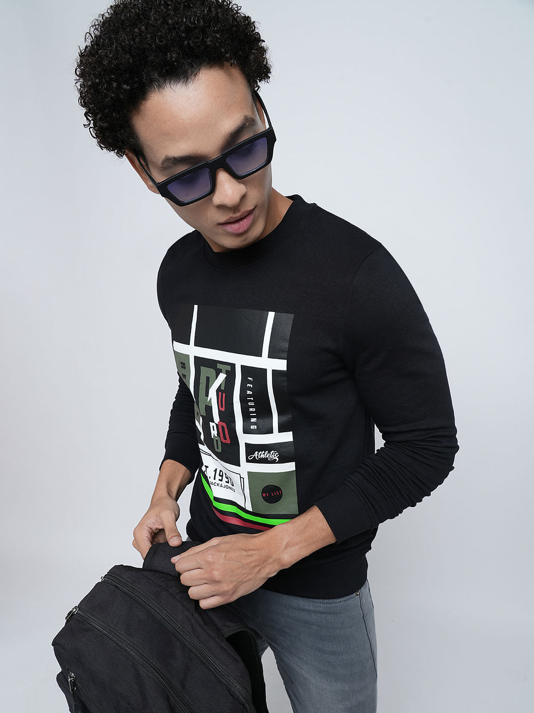 PRODUKT by JACK&JONES Black Printed Cotton Sweatshirt - S