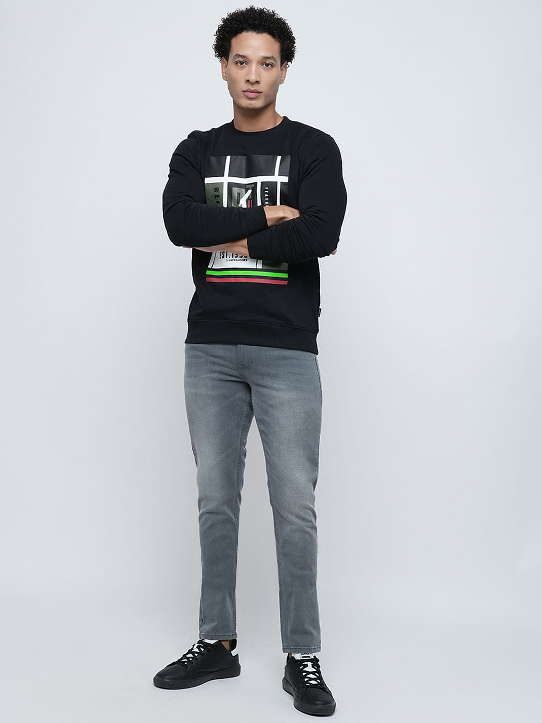 PRODUKT by JACK&JONES Black Printed Cotton Sweatshirt