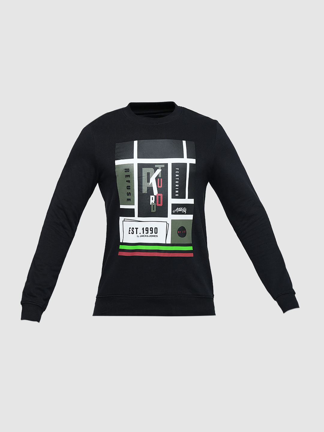PRODUKT by JACK&JONES Black Printed Cotton Sweatshirt