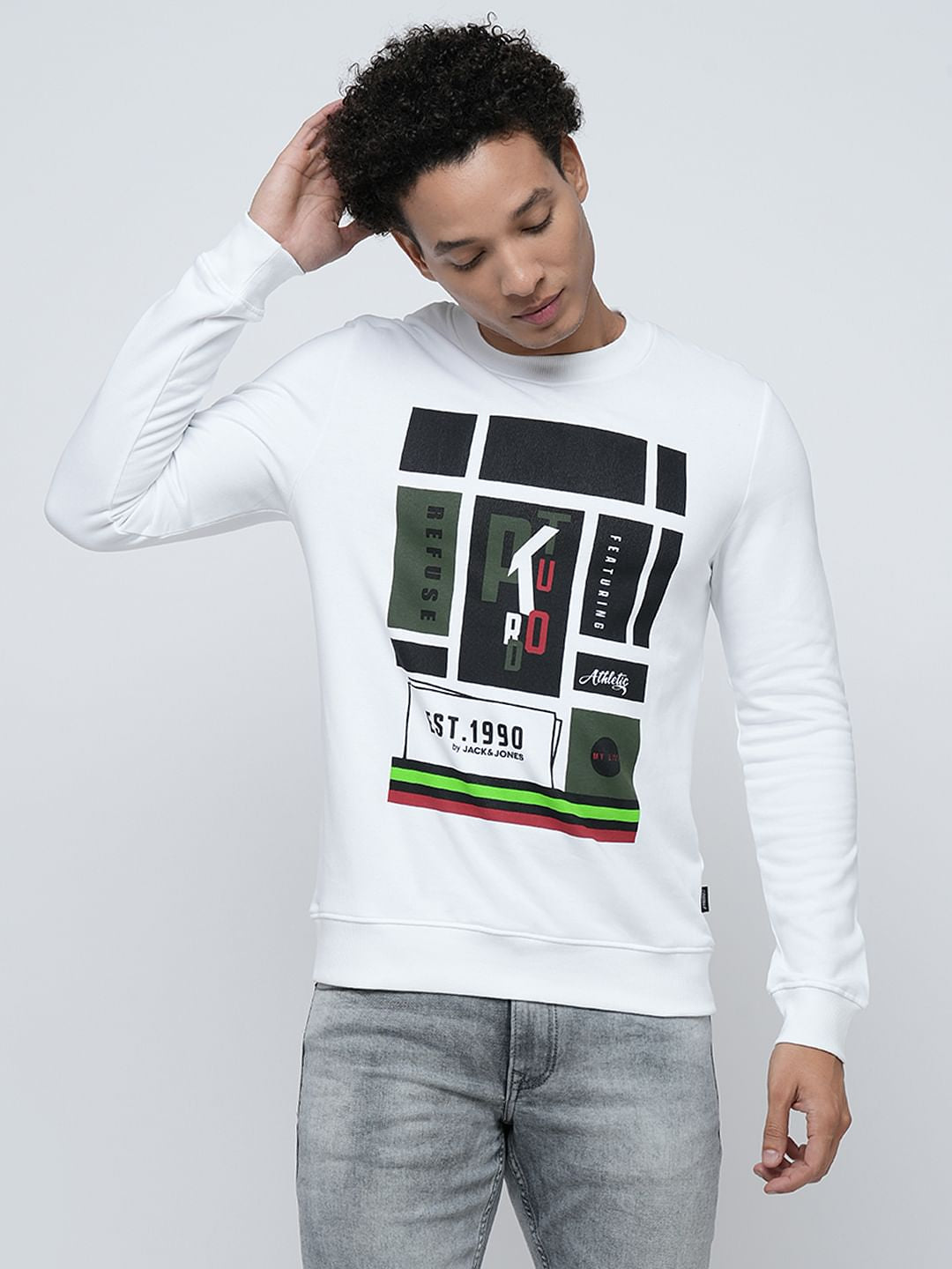 PRODUKT by JACK&JONES White Printed Cotton Sweatshirt