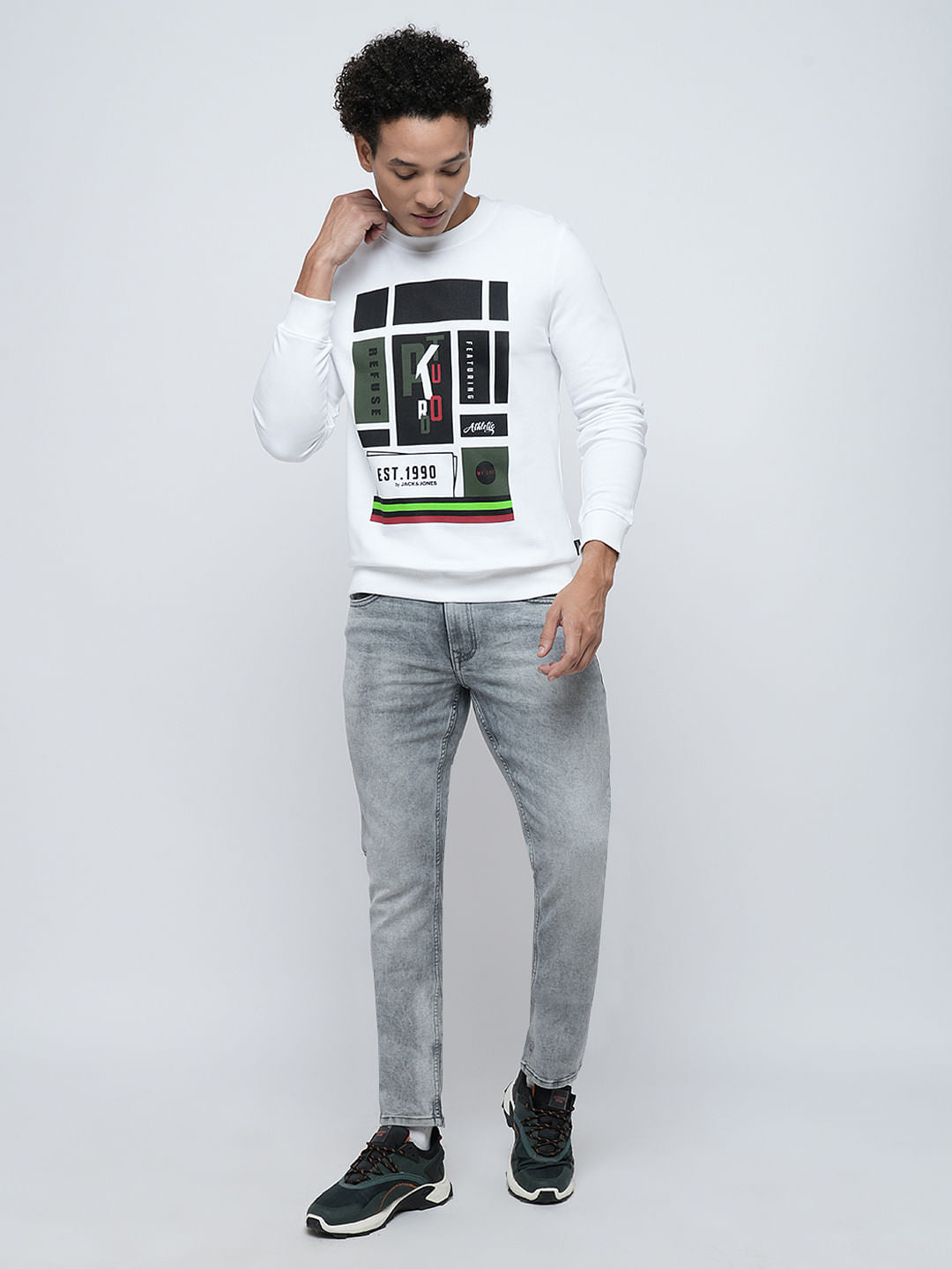 PRODUKT by JACK&JONES White Printed Cotton Sweatshirt