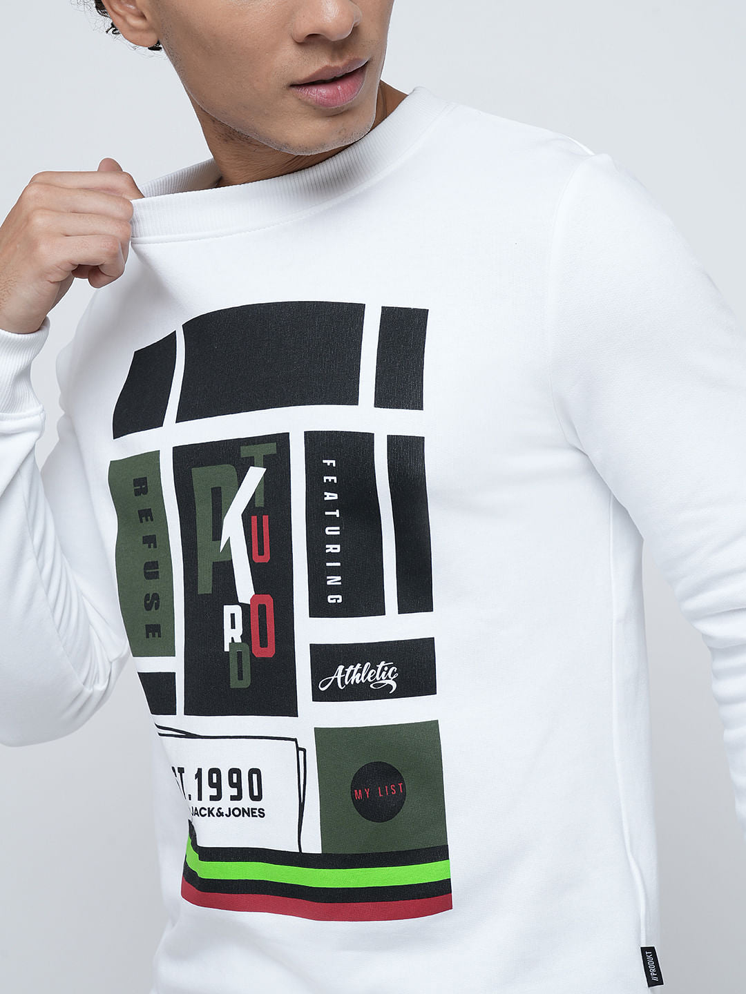PRODUKT by JACK&JONES White Printed Cotton Sweatshirt
