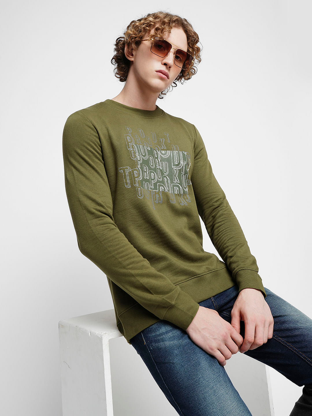 PRODUKT by JACK&JONES Green Printed Cotton Sweatshirt - S