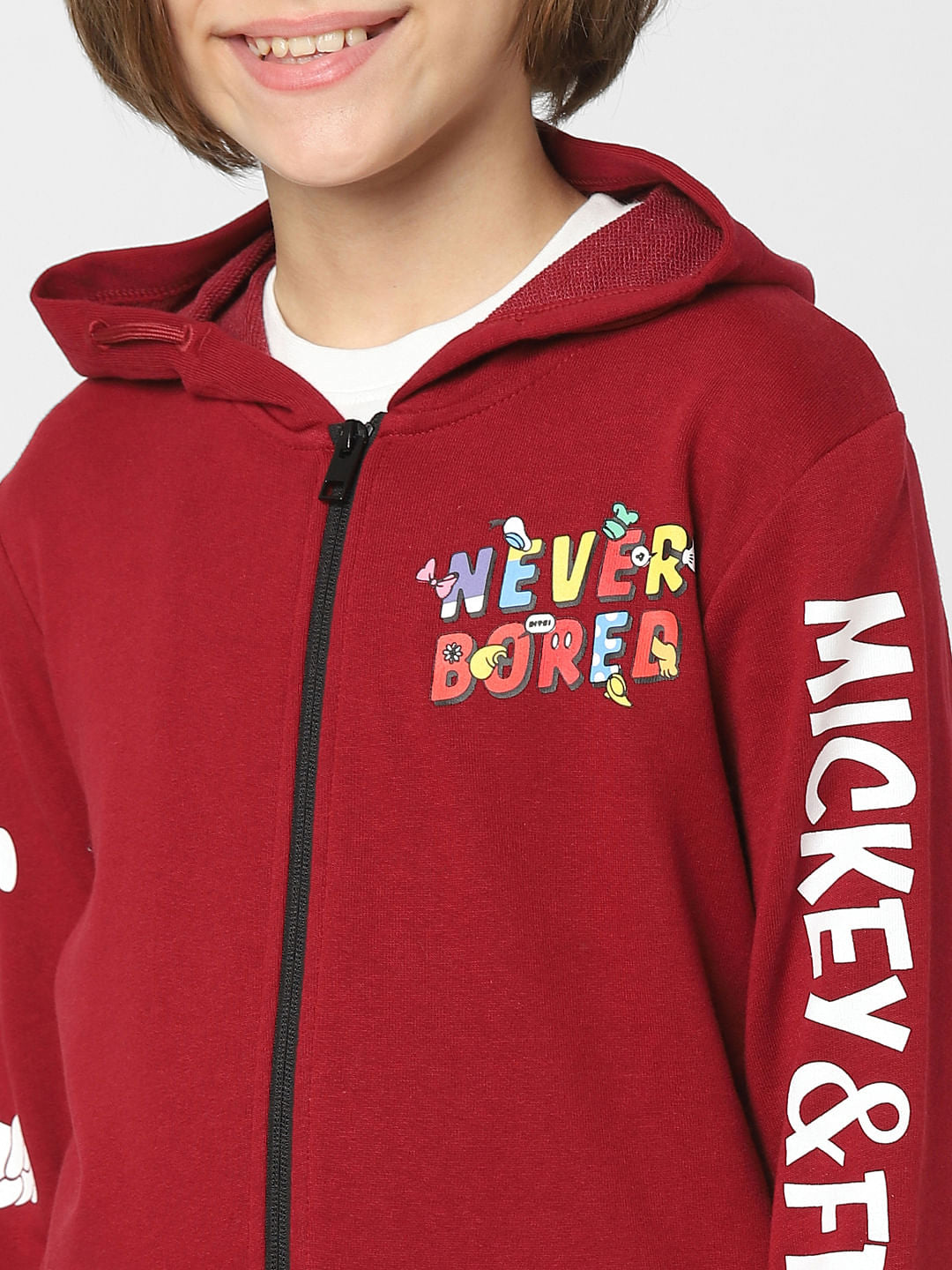 Boys Red Mickey Print Zip-Up Sweatshirt