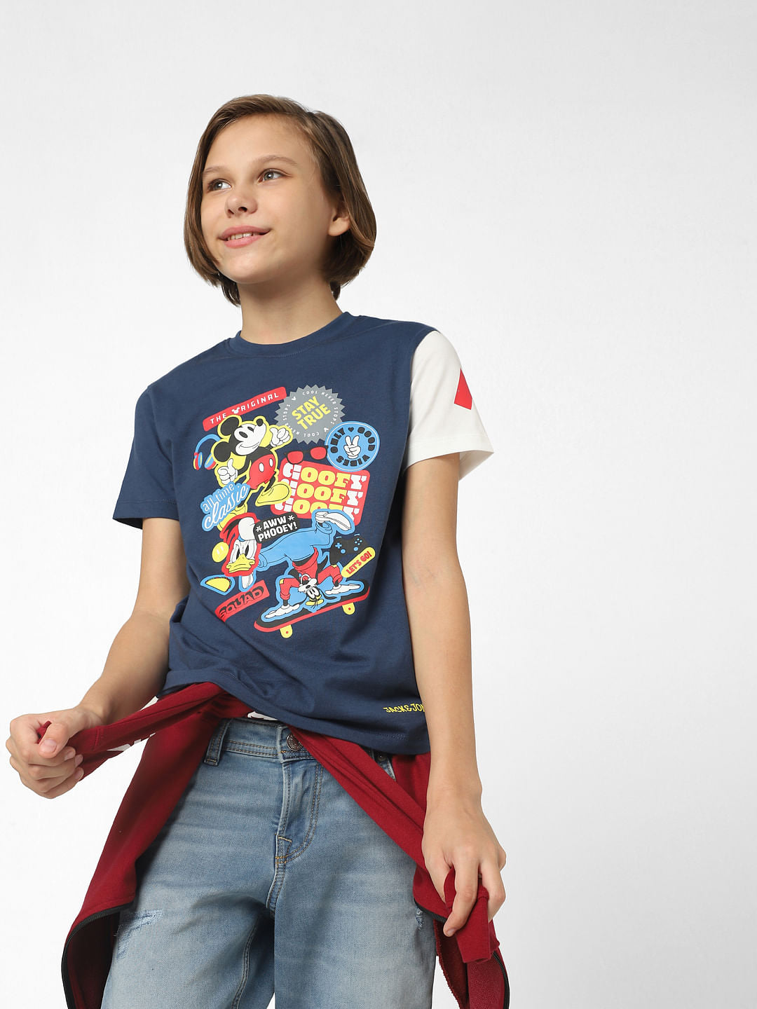 Boys Dark Blue Mickey Print Crew Neck T-shirt - 4/5Y