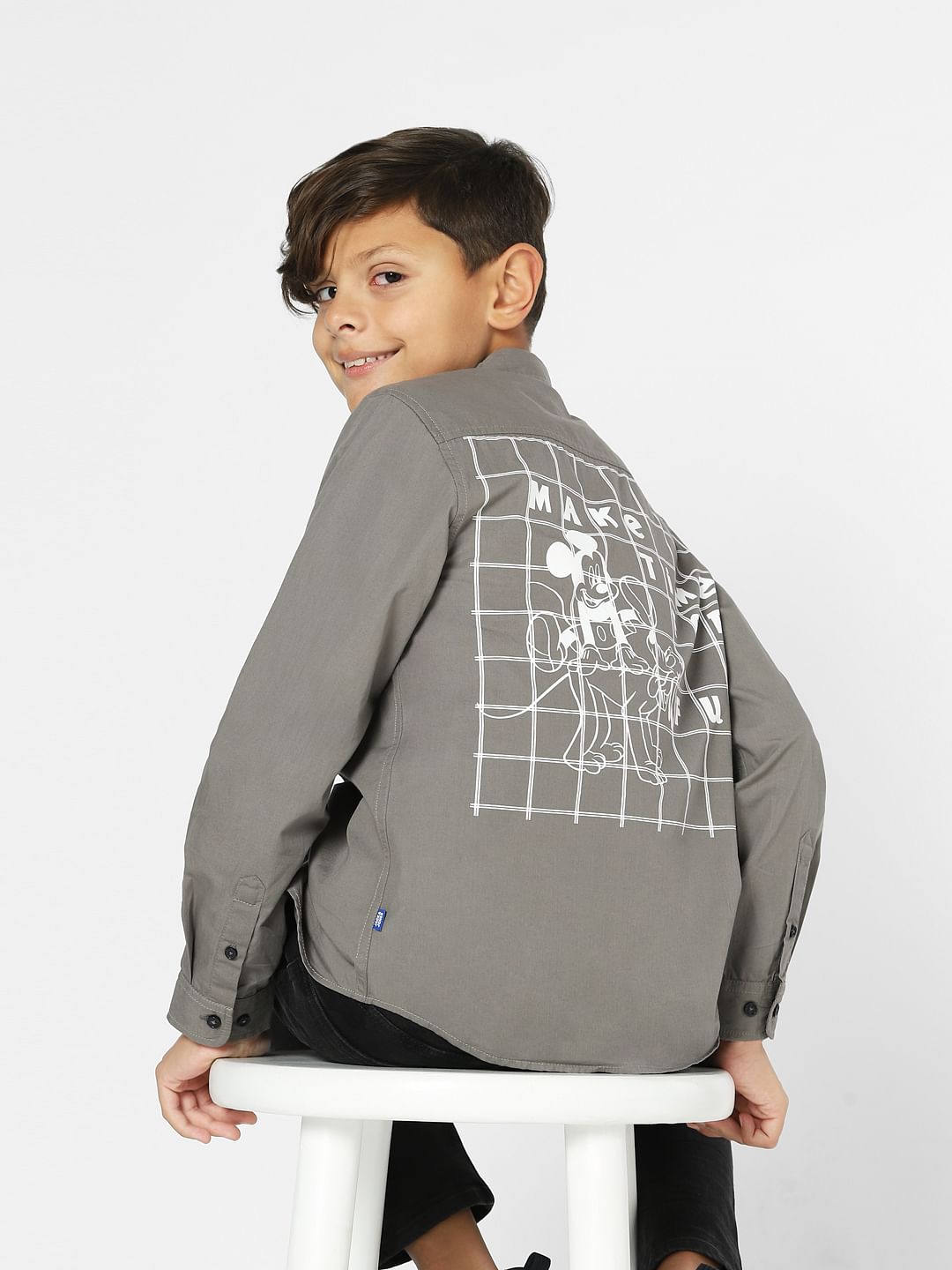 Boys x Mickey Grey Printed Full Sleeves Shirt - 4/5Y