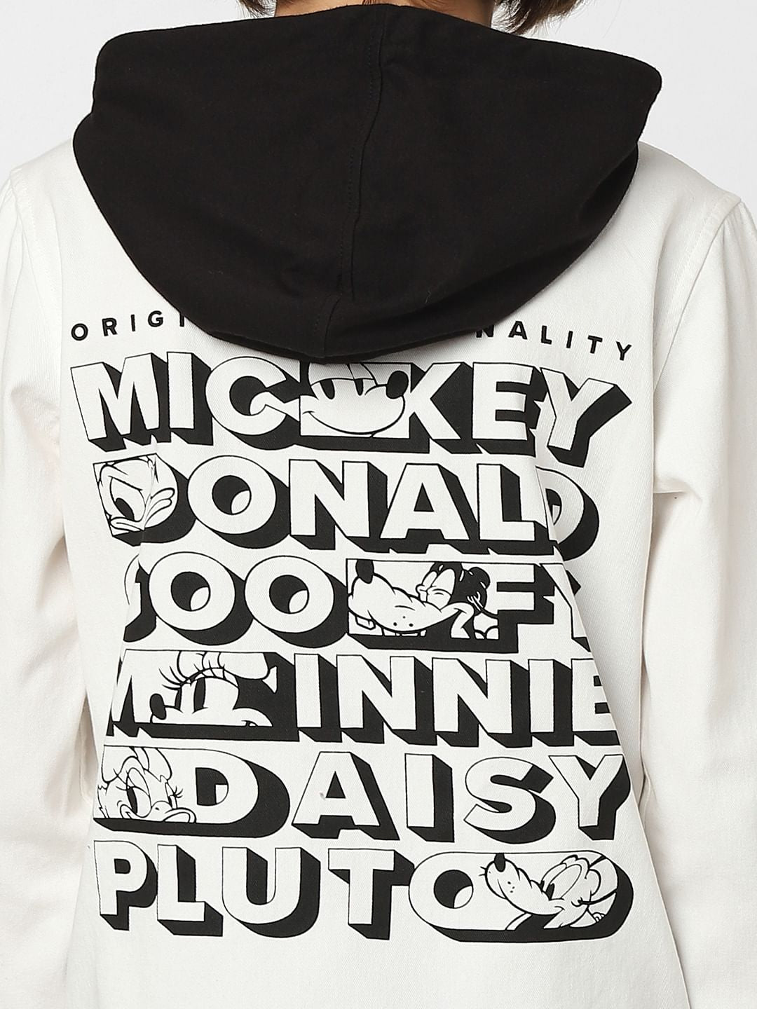Boys White Mickey Print Hooded Shirt