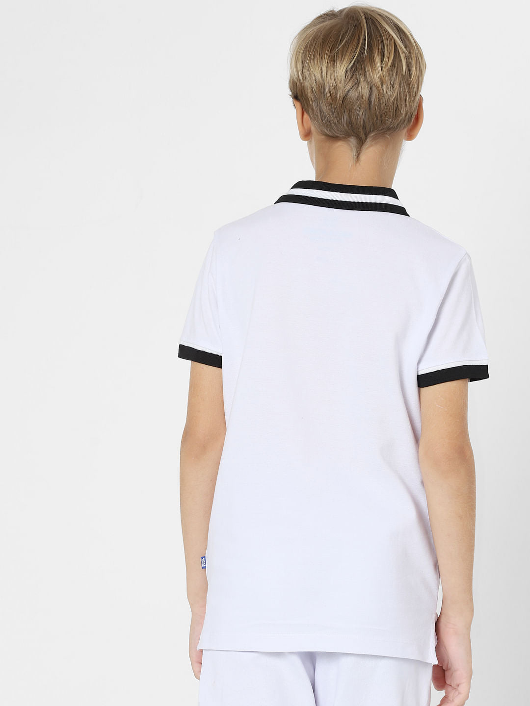 Boys White Mickey Print Polo T-shirt