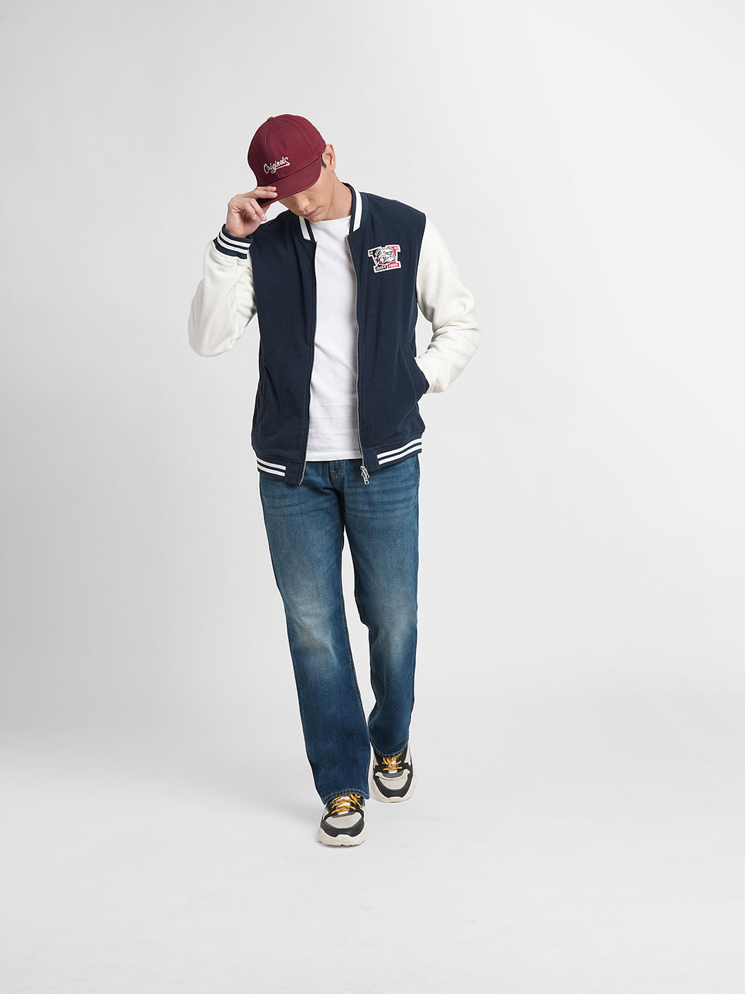 White Varsity Bomber Jacket - S