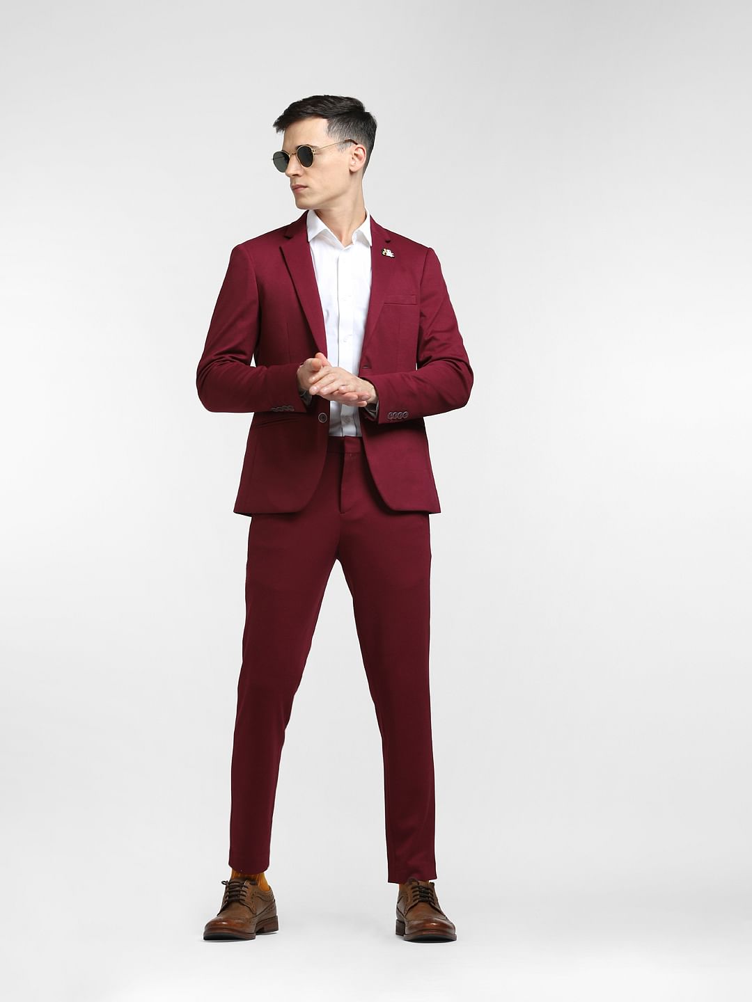 Maroon Mid Rise Suit Set Trousers