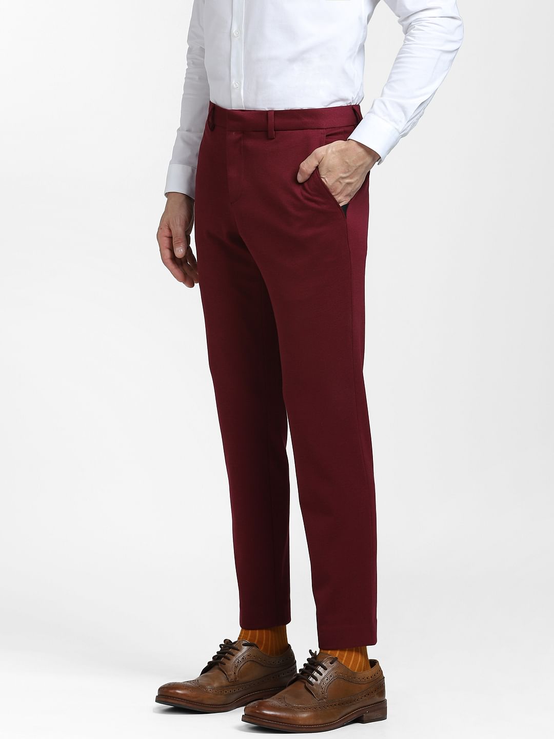 Maroon Mid Rise Suit Set Trousers