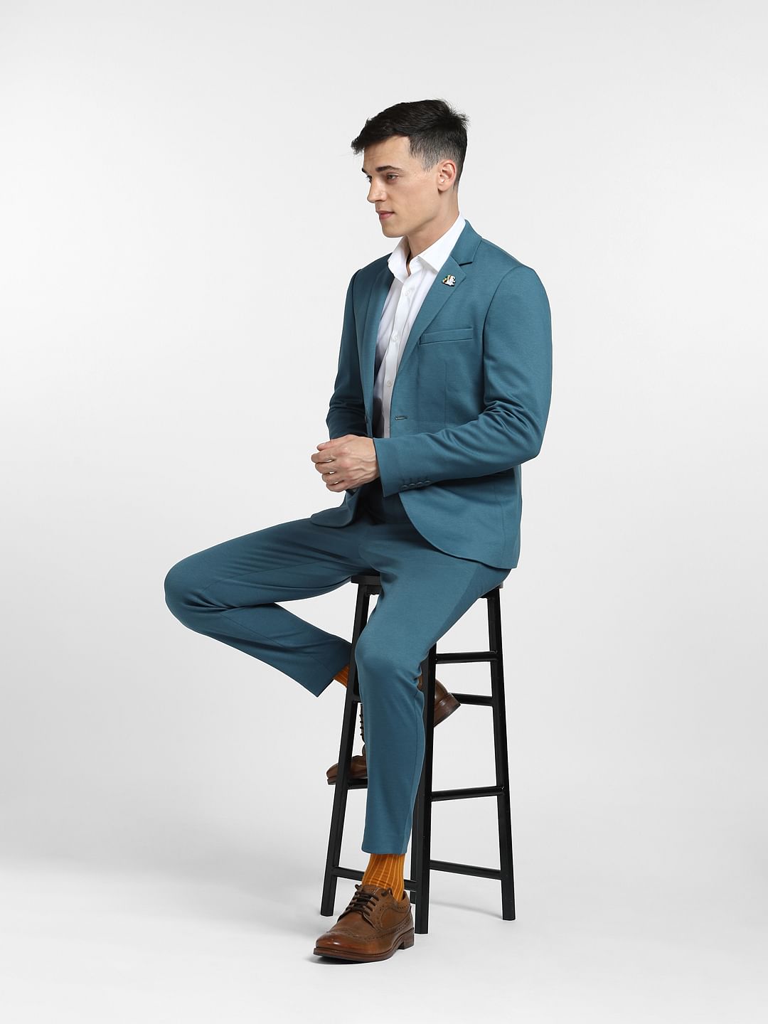 Teal Mid Rise Suit Set Trousers