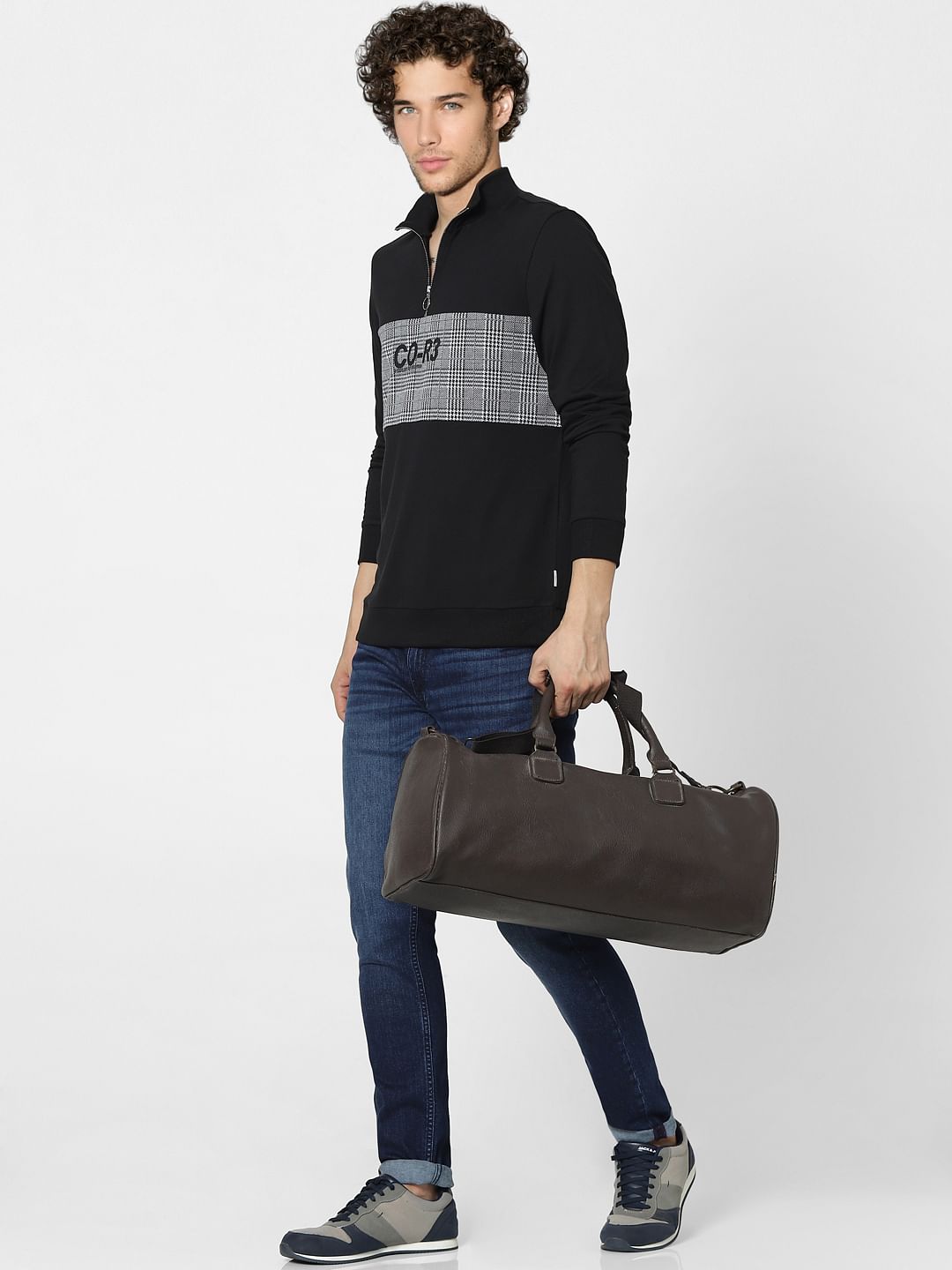 Black Check High Neck Sweatshirt - S