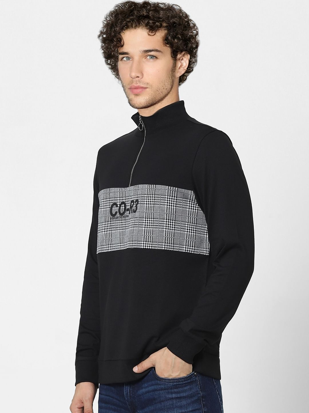 Black Check High Neck Sweatshirt