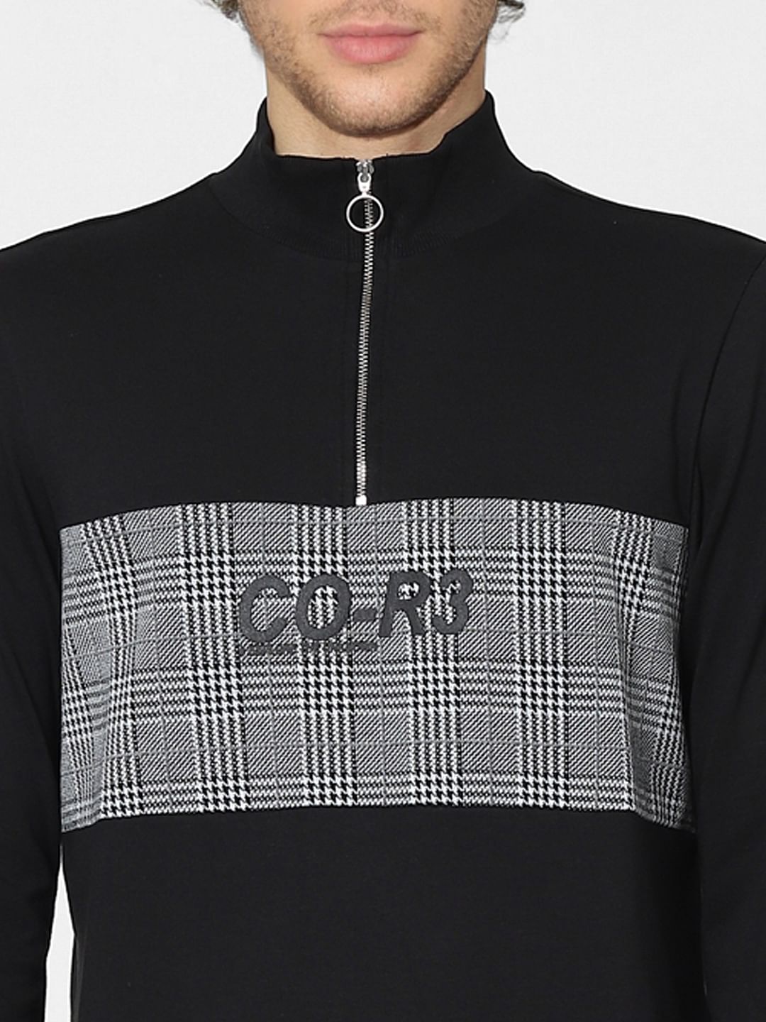Black Check High Neck Sweatshirt