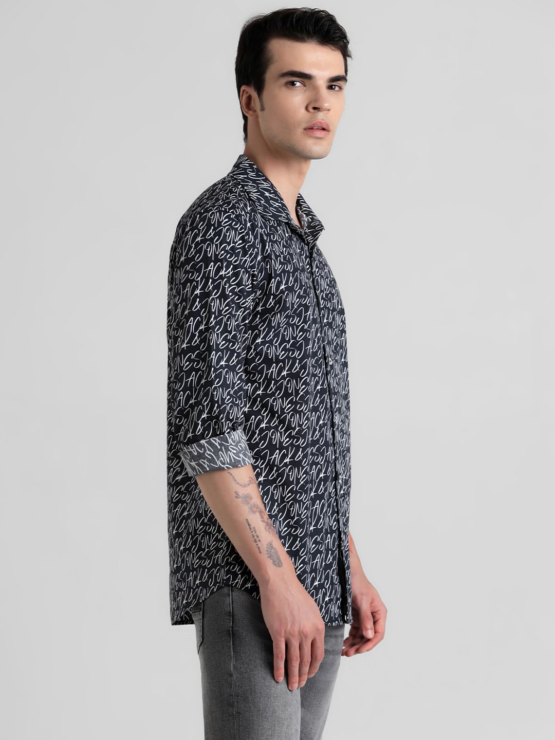 Black Printed Full Sleeves Shirt