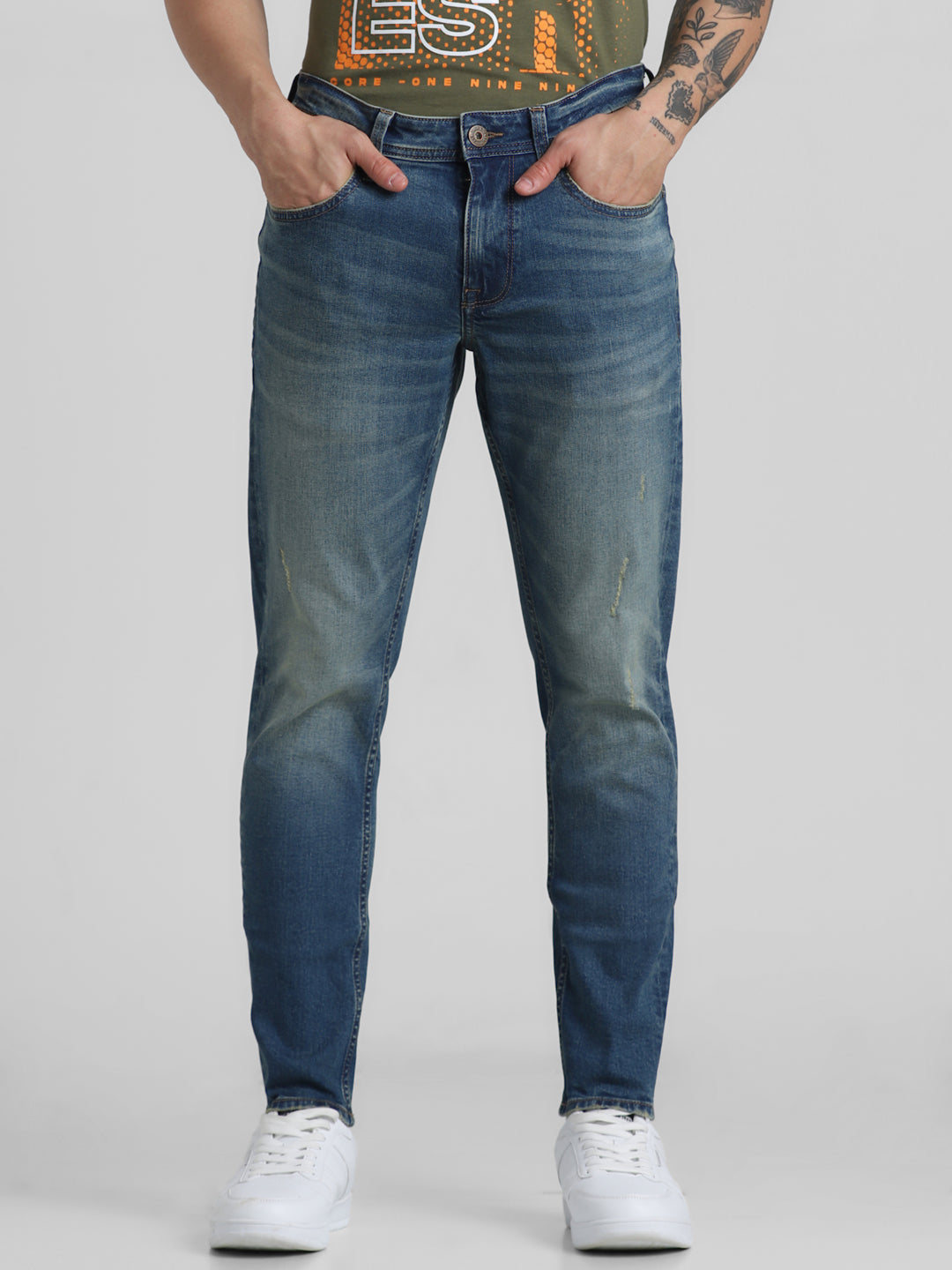 Blue Washed Cropped Jeans