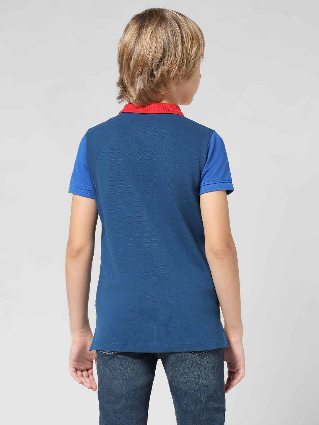 JUNIOR BOYS Blue Colourblocked Polo T-shirt