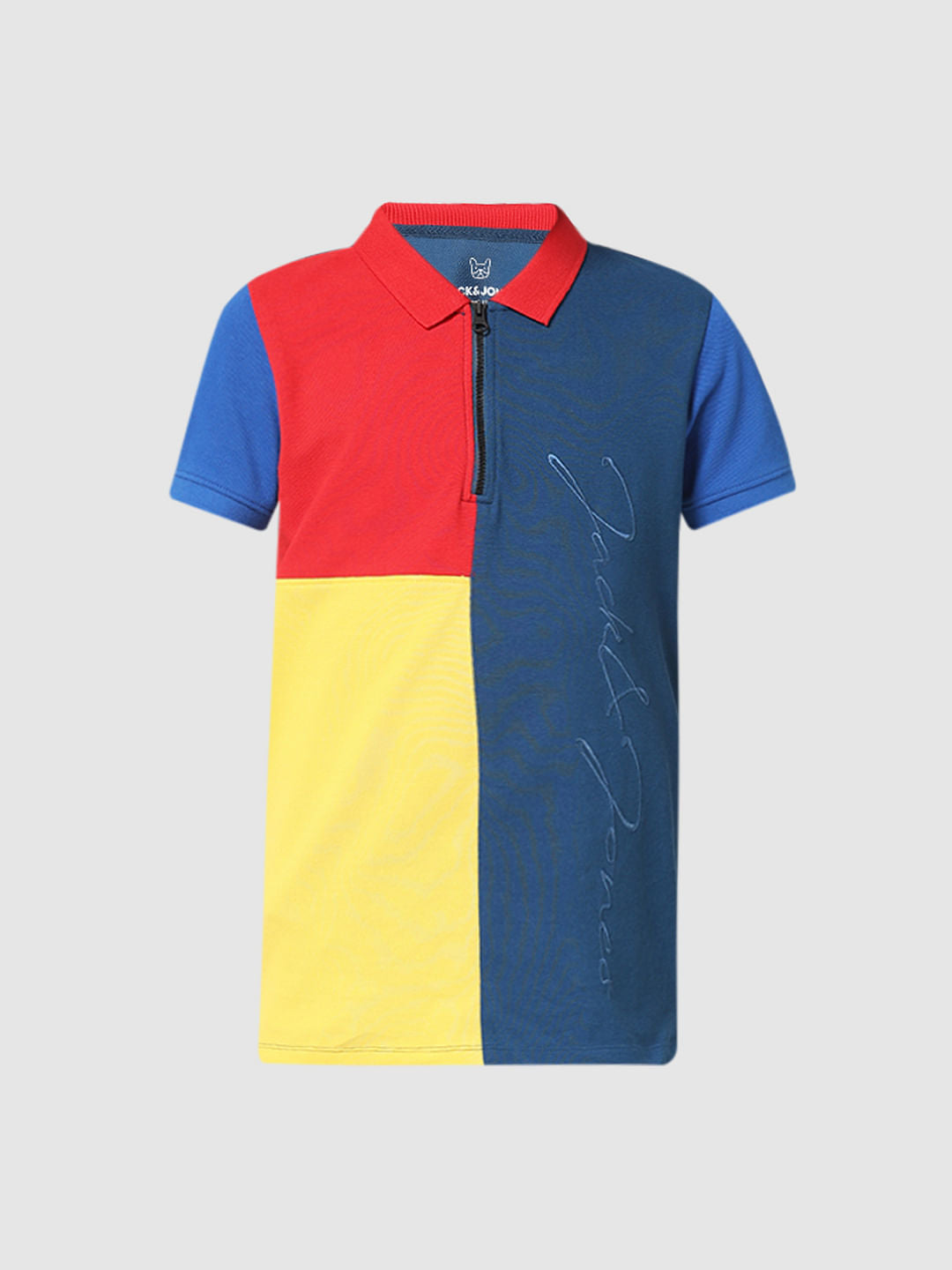 JUNIOR BOYS Blue Colourblocked Polo T-shirt