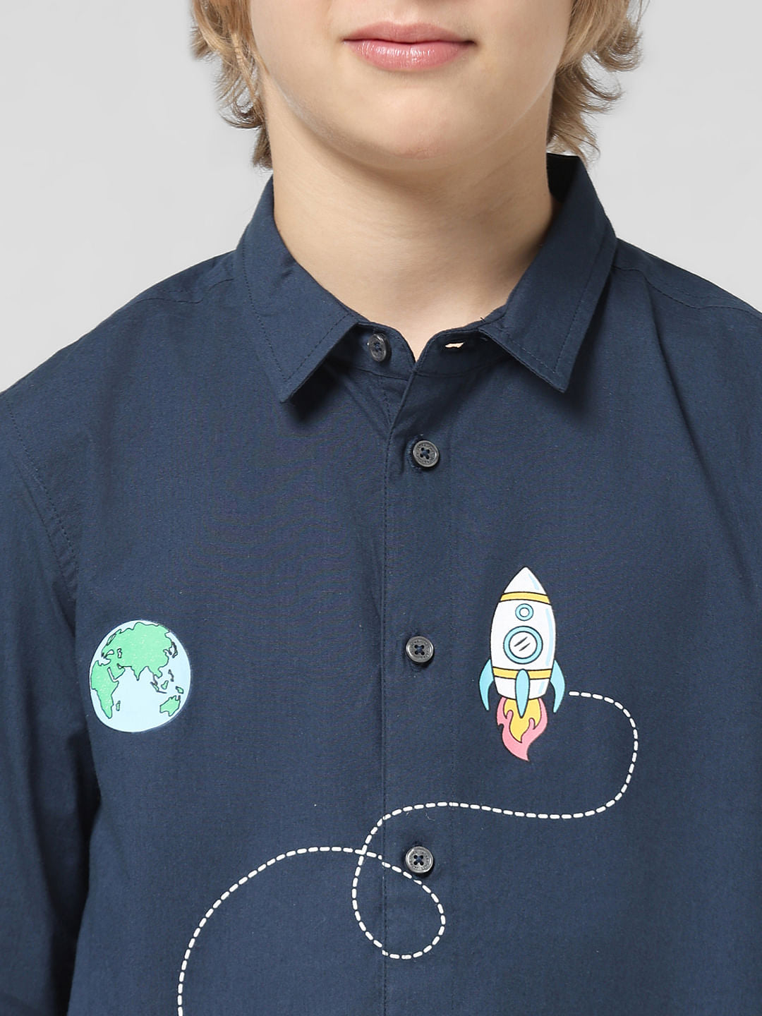 JUNIOR BOYS Blue Space Print Full Sleeves Shirt