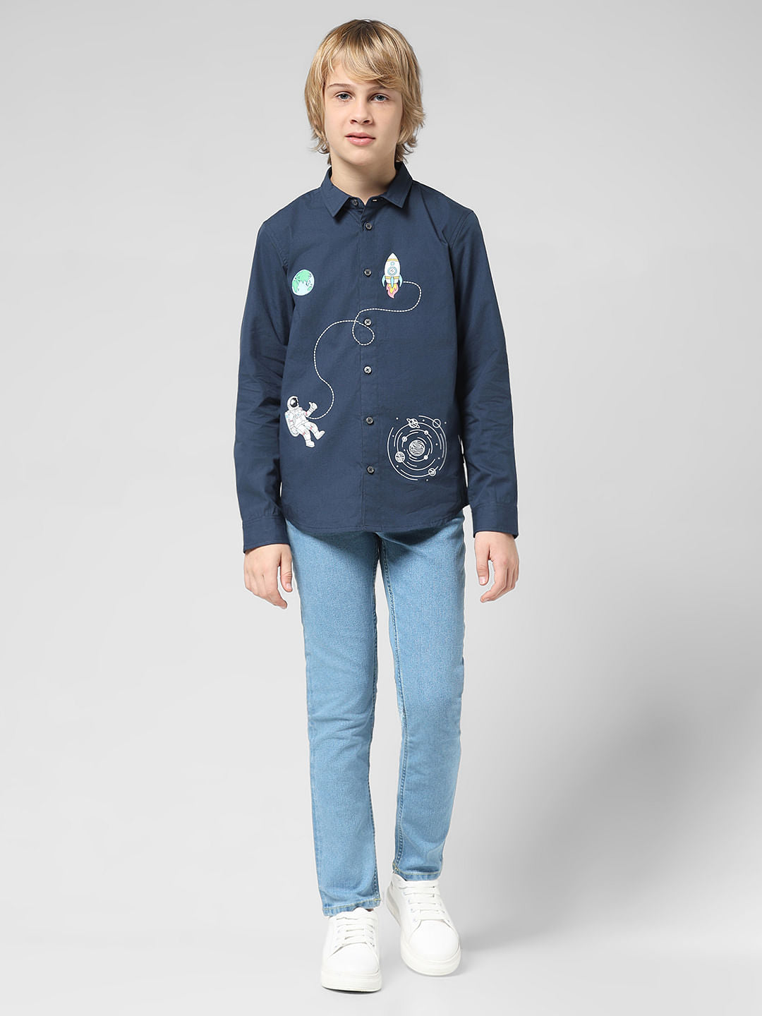 JUNIOR BOYS Blue Space Print Full Sleeves Shirt