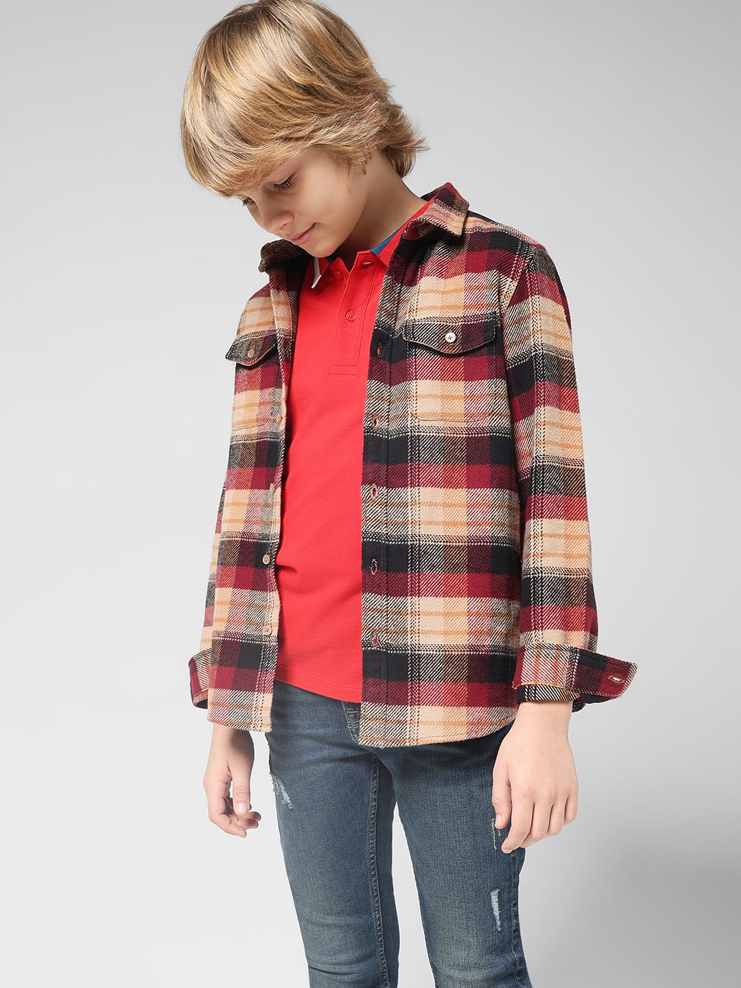 JUNIOR BOYS Red Applique Polo T-shirt - 4/5Y