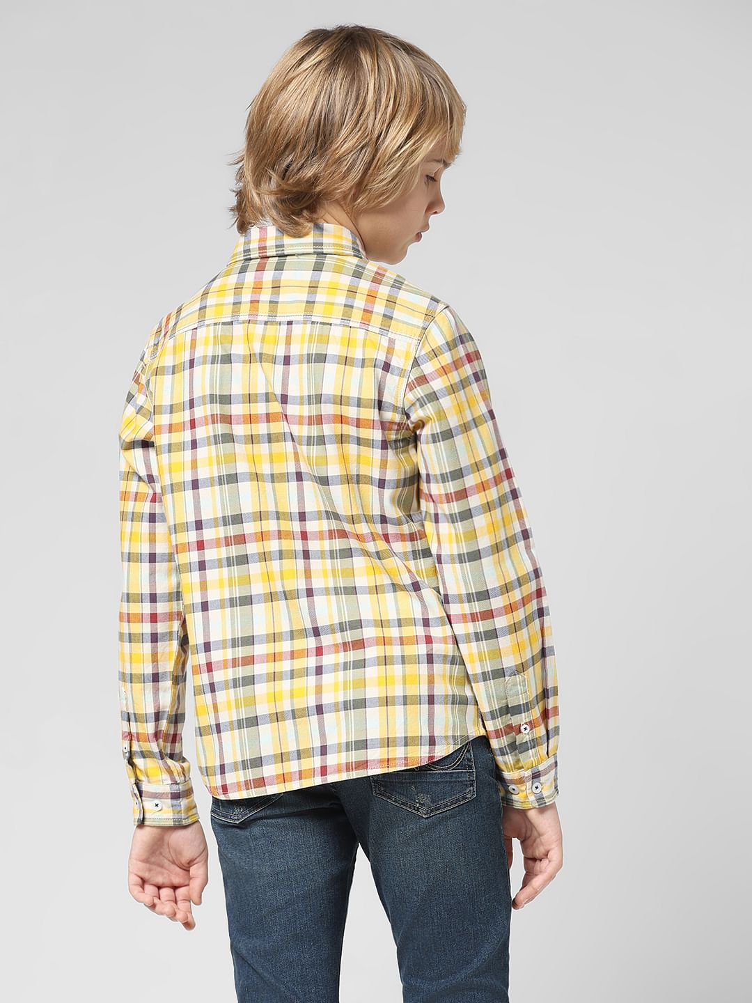JUNIOR BOYS Yellow Check Full Sleeves Shirt