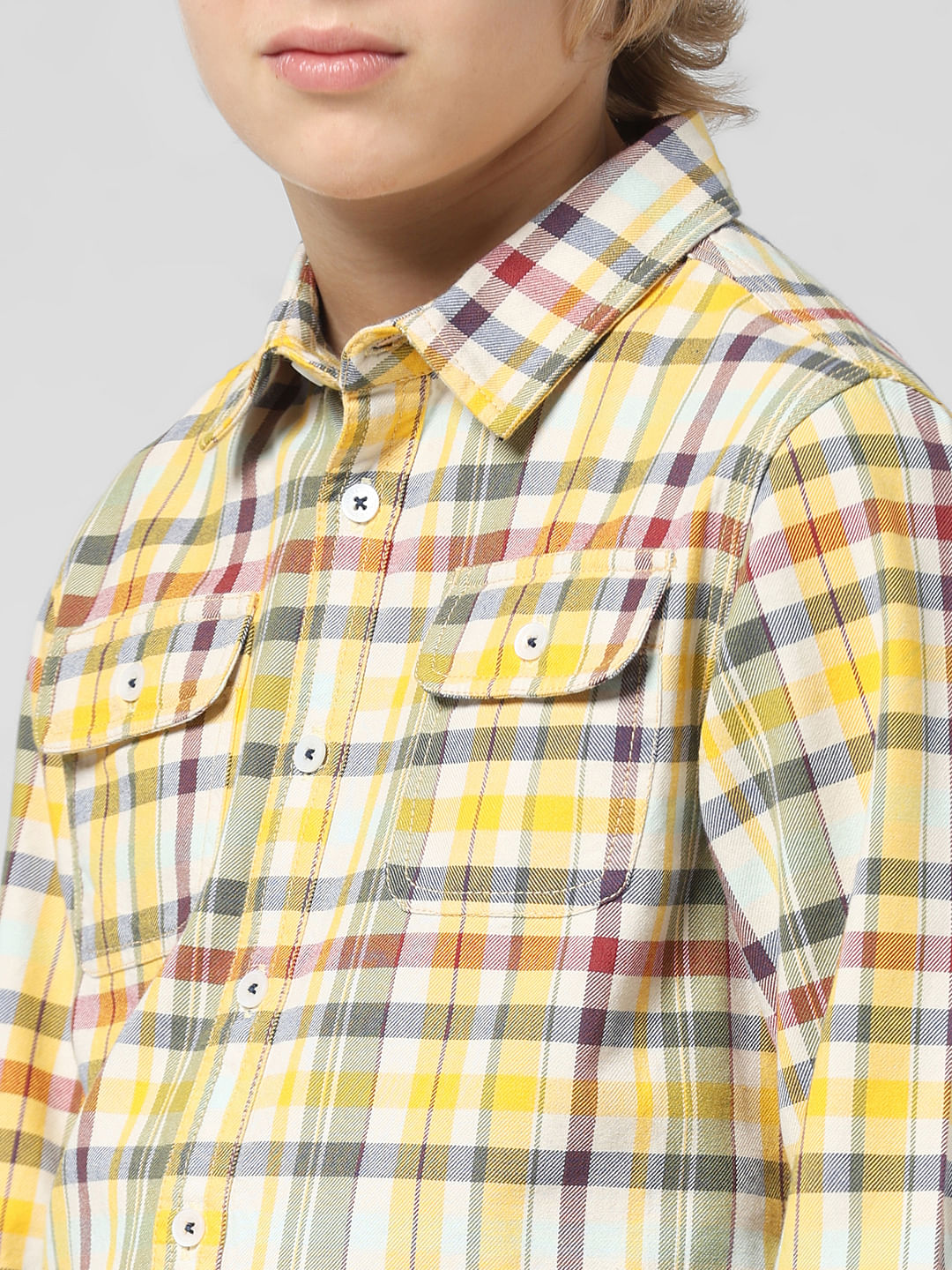 JUNIOR BOYS Yellow Check Full Sleeves Shirt