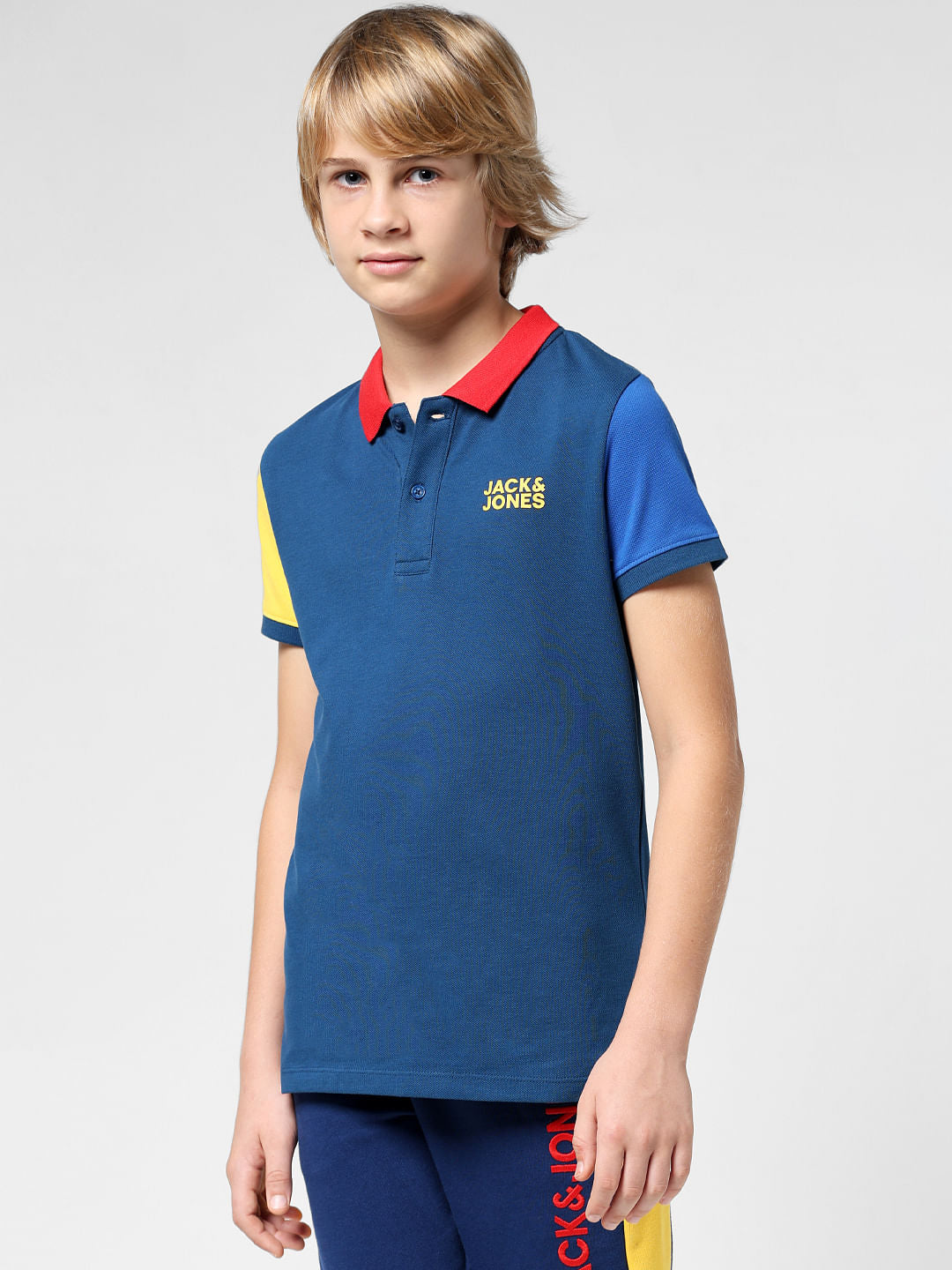 JUNIOR BOYS Blue Colourblocked Polo T-shirt