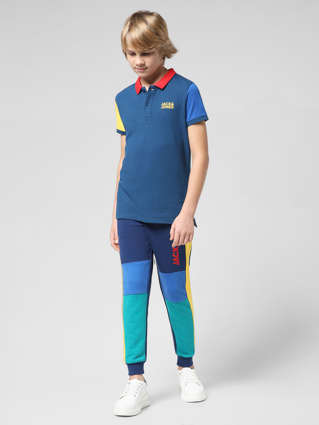 JUNIOR BOYS Blue Colourblocked Polo T-shirt