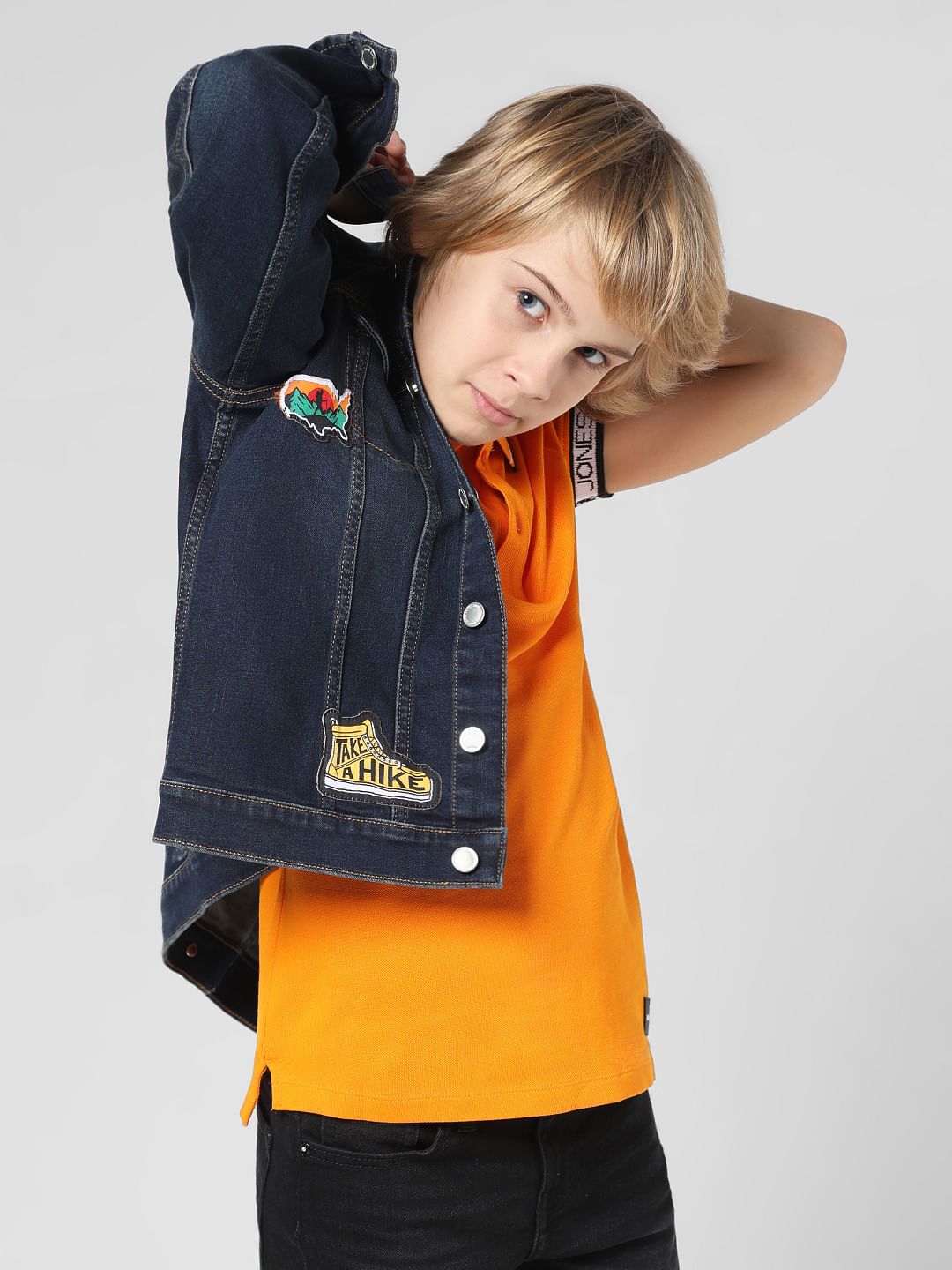 JUNIOR BOYS Orange Logo Text Polo T-shirt