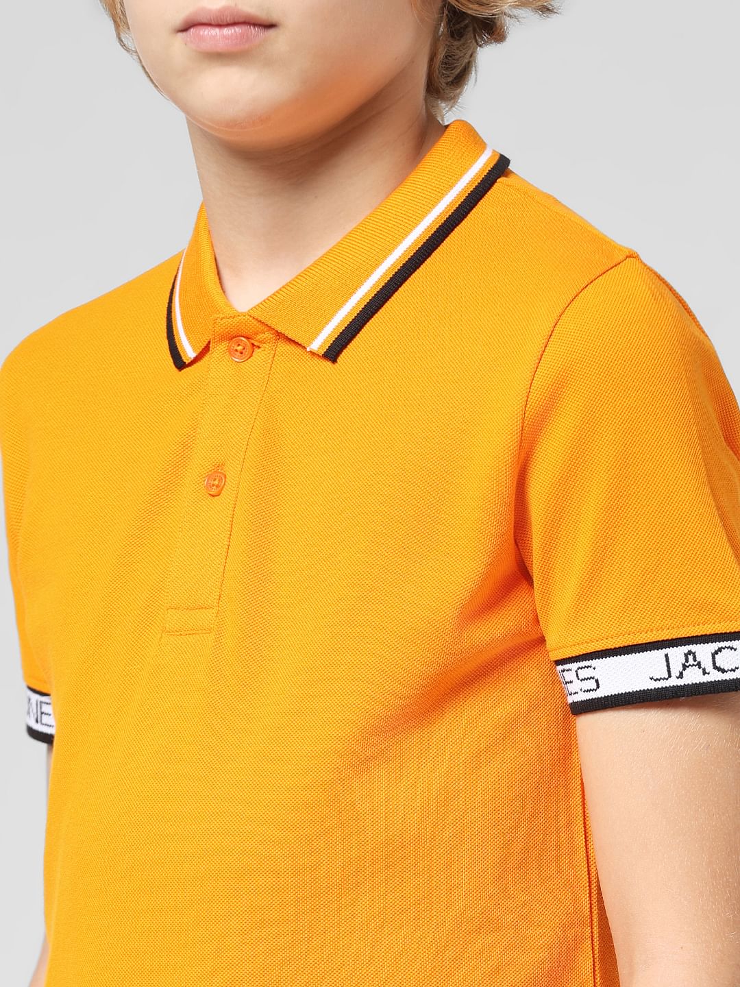 JUNIOR BOYS Orange Logo Text Polo T-shirt
