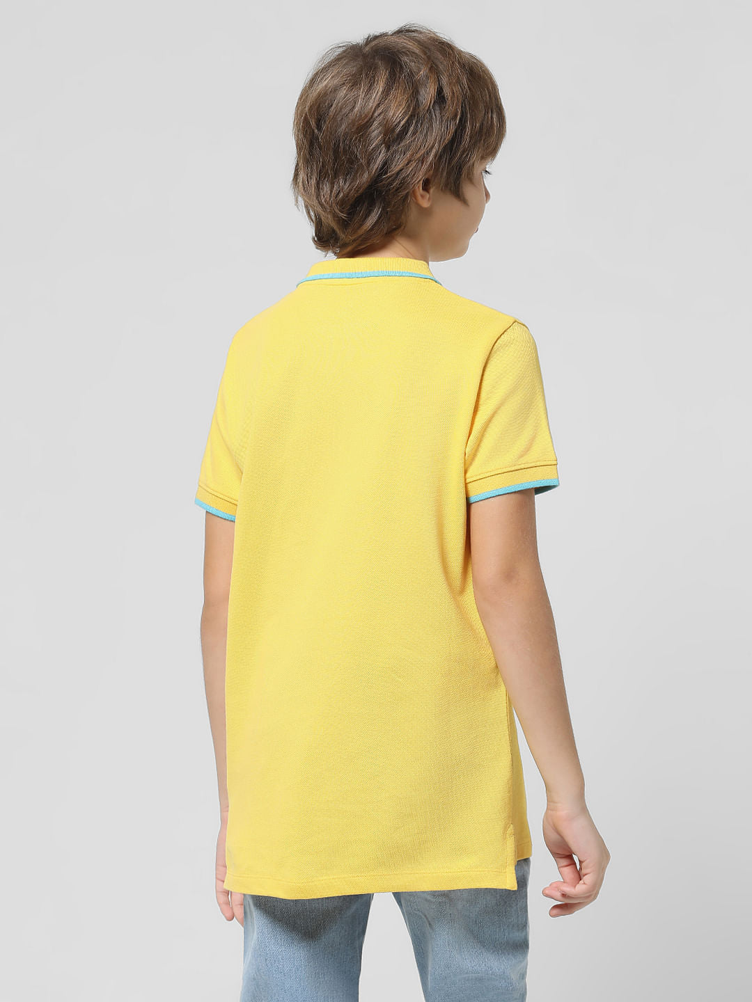 Yellow Applique Print Polo T-shirt