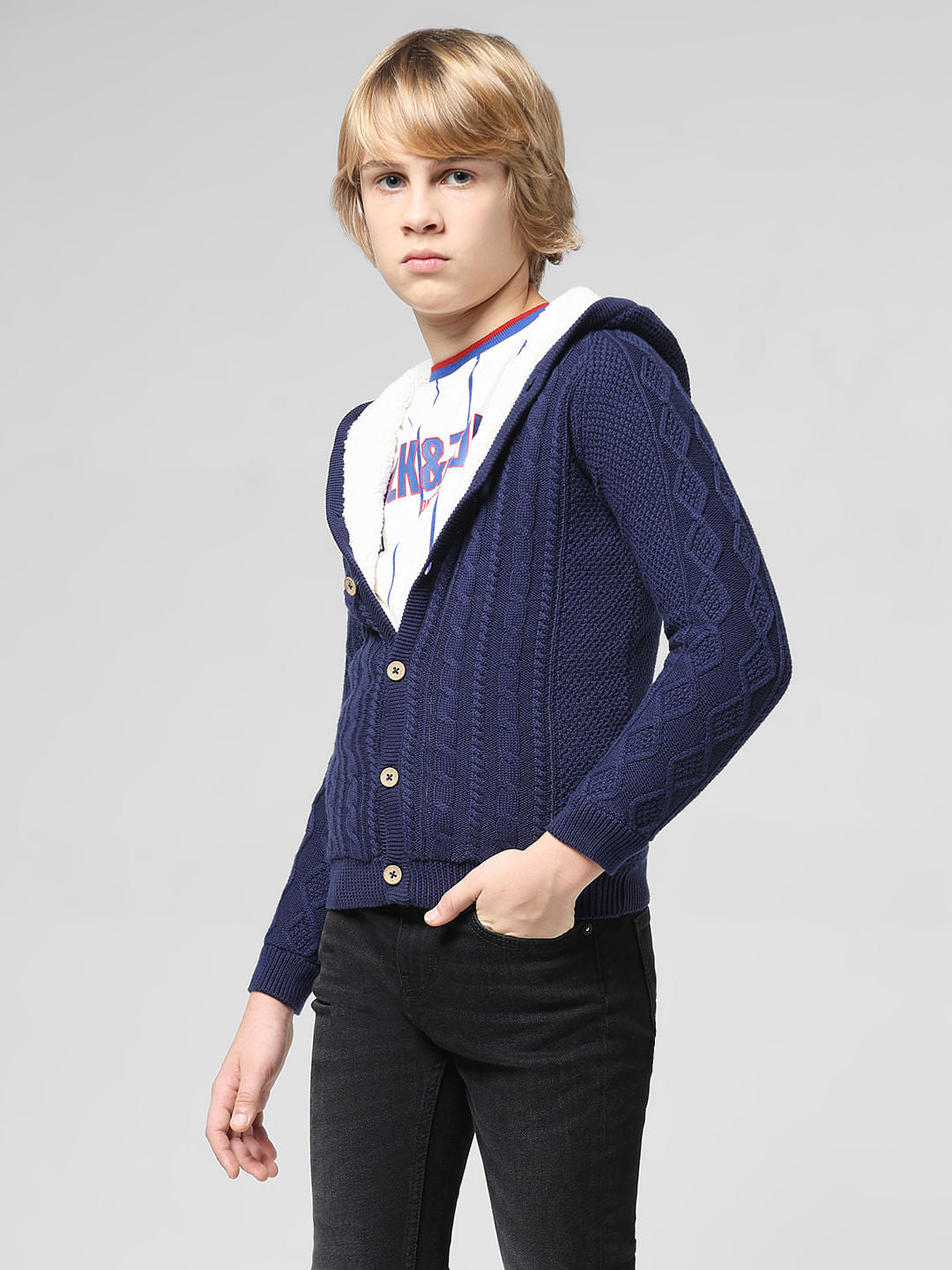 JUNIOR BOYS Blue Hooded Cardigan