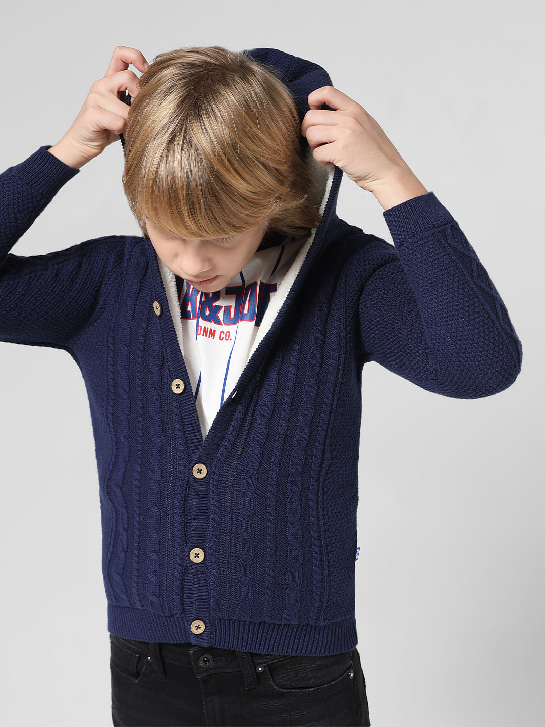 JUNIOR BOYS Blue Hooded Cardigan